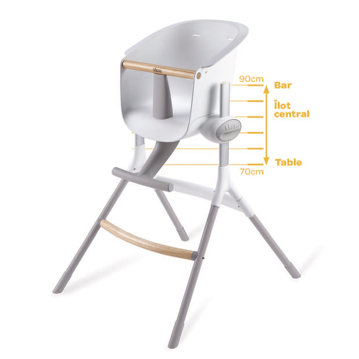 Chaise haute Up and Down gris + blanc, BEABA