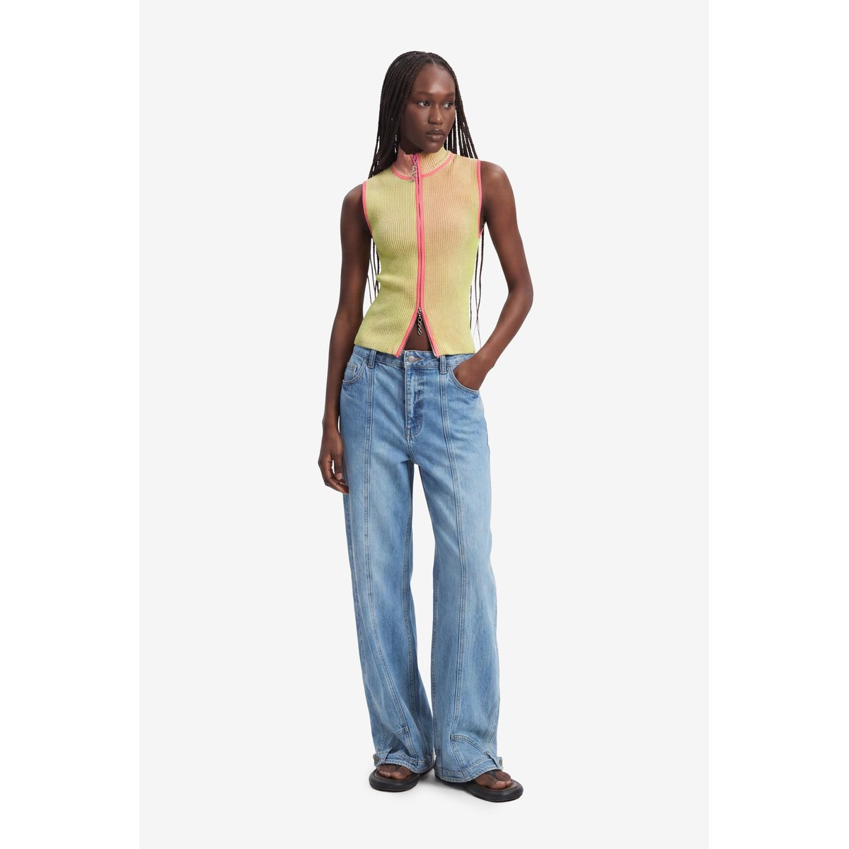 T-shirt zippé en maille irisée jaune, DESIGUAL
