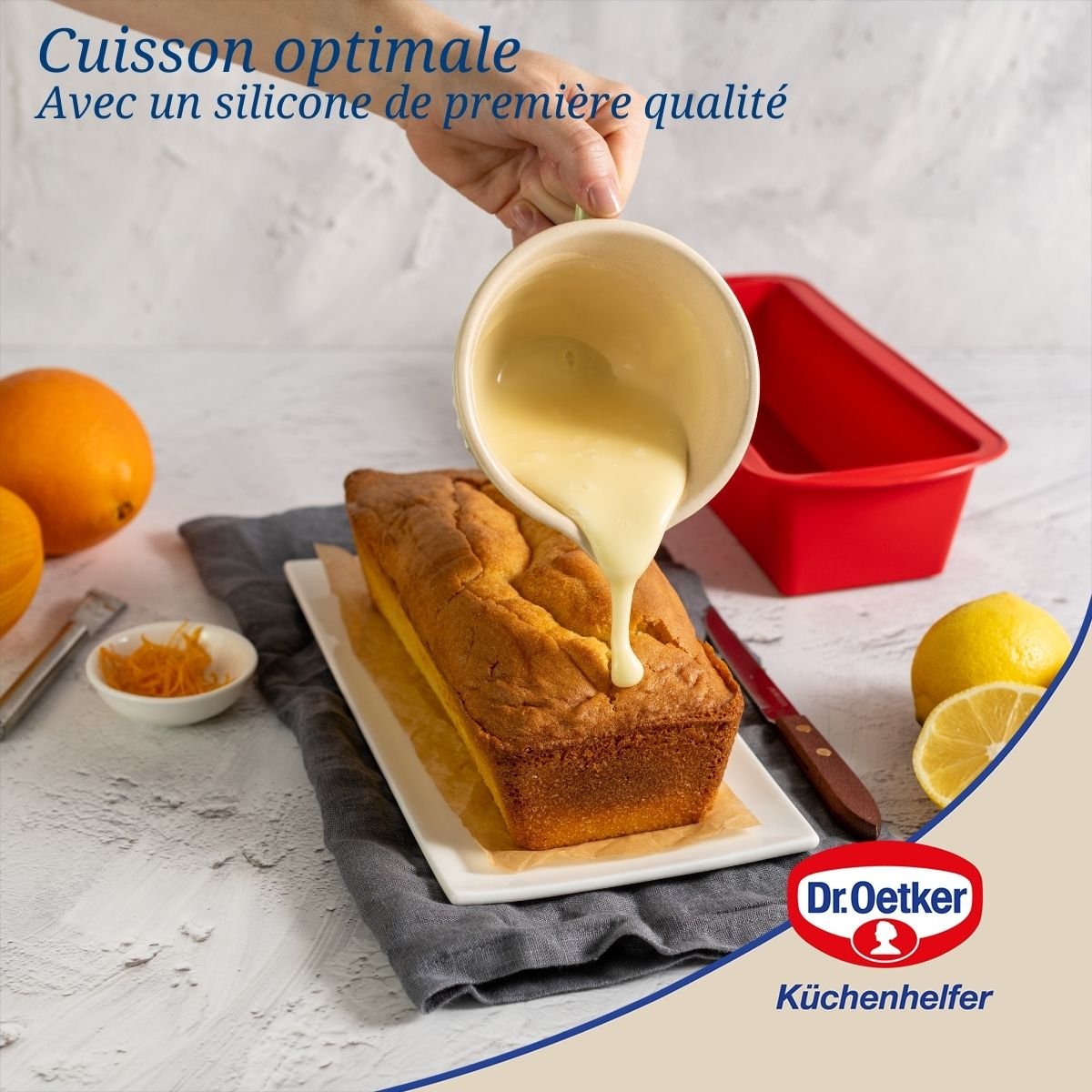 Lot de 2 moules à gâteaux 24/24 cm en silicone FLEXXIBEL LOVE rouge, DR OETKER