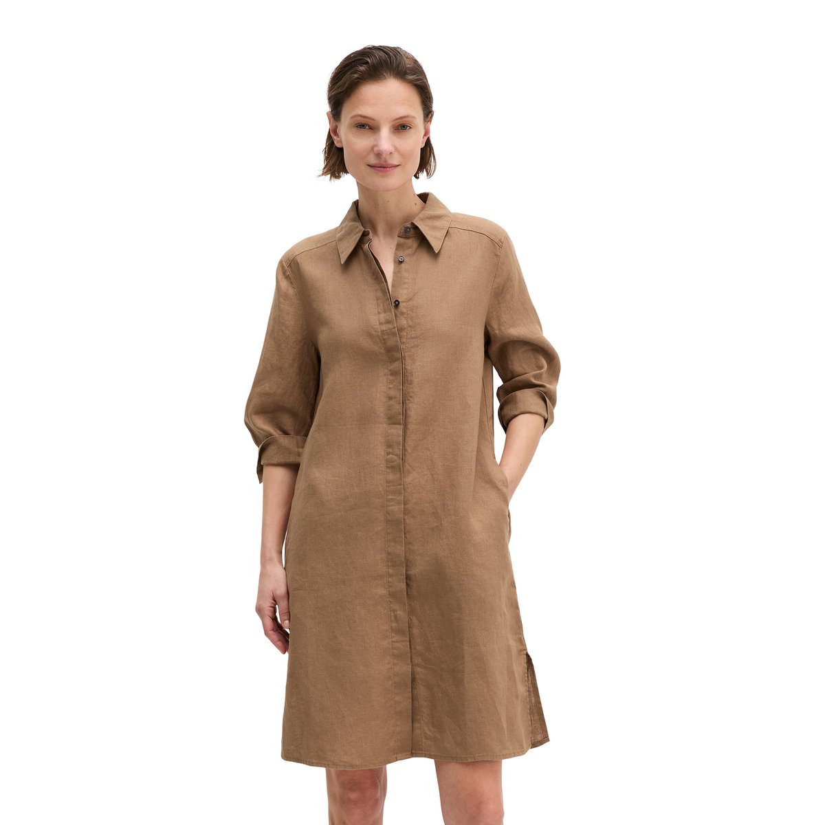 Robe en lin loose avec fermeture éclair sans couture marron, MARC O'POLO