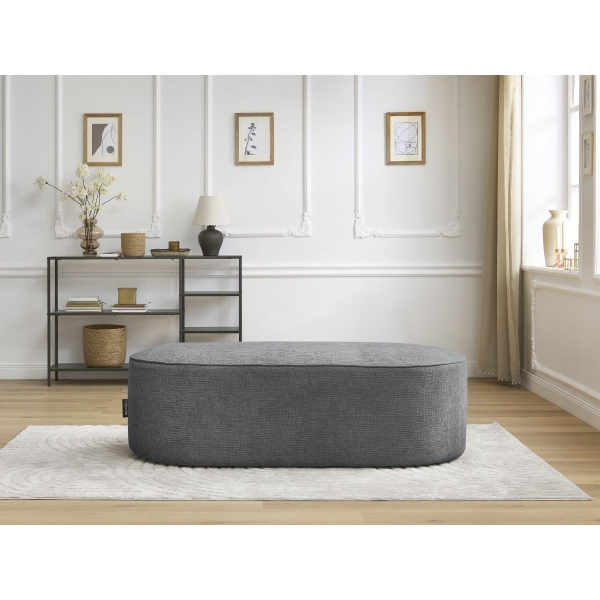 Pouf tissu texturé, ROUSSEAU gris foncé, BOBOCHIC