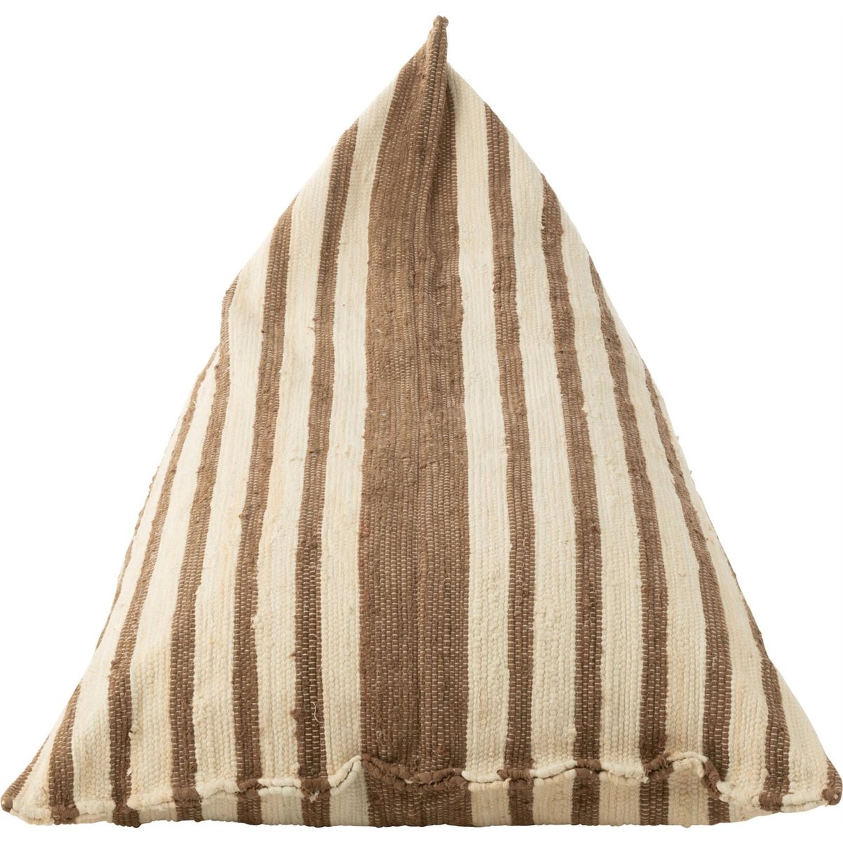 Pouf rayé en coton recyclé blanc et marron, RECOLLECTION