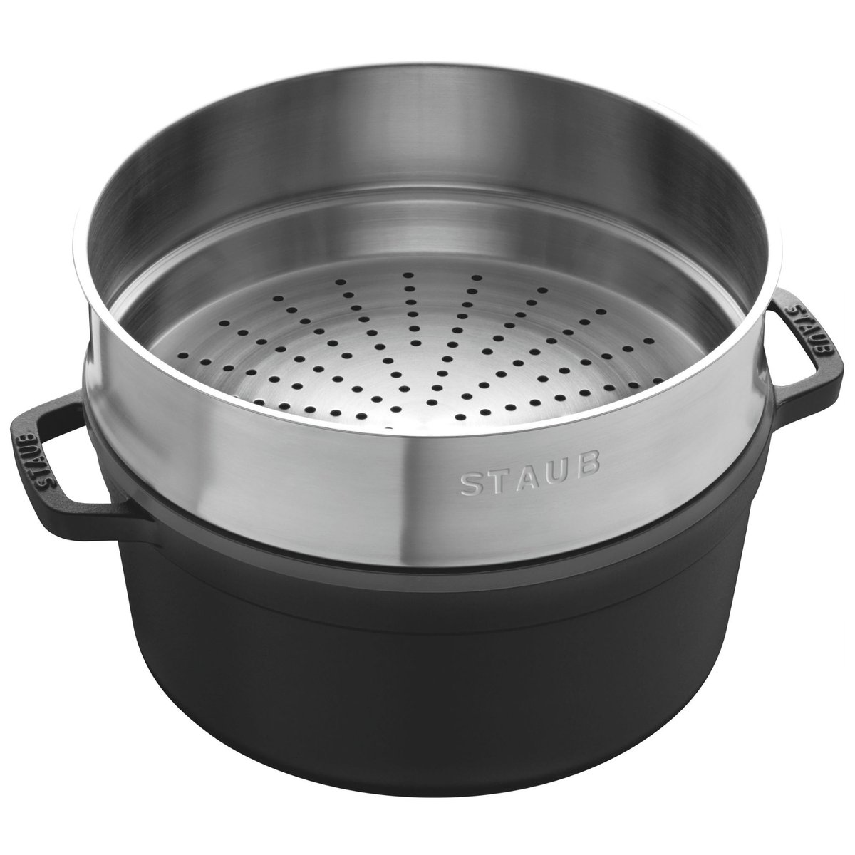 Cocotte avec panier vapeur 24 cm, Rond(e), Noir mat, Fonte noir mat, STAUB