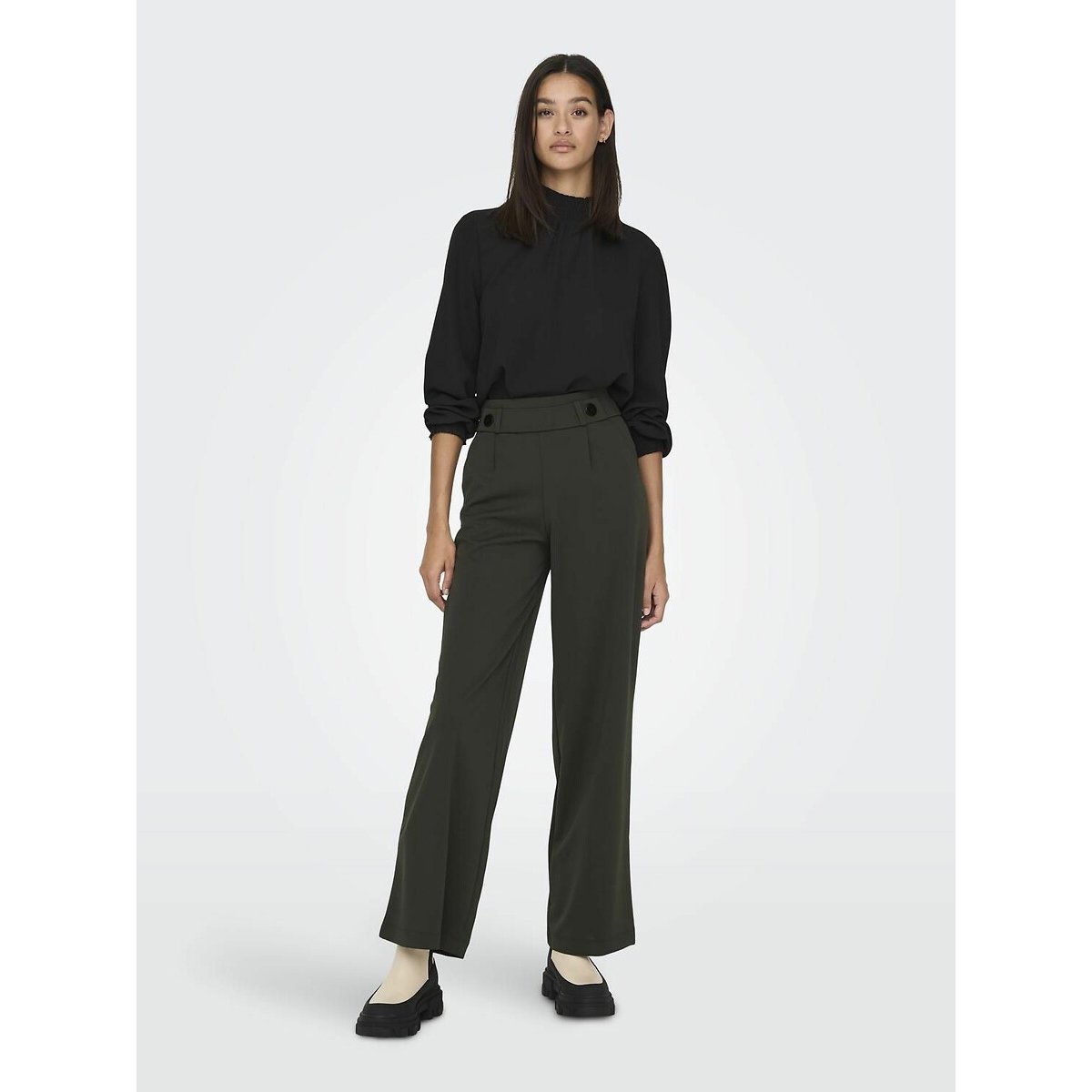 Pantalón ancho, talle alto verde oscuro, JDY