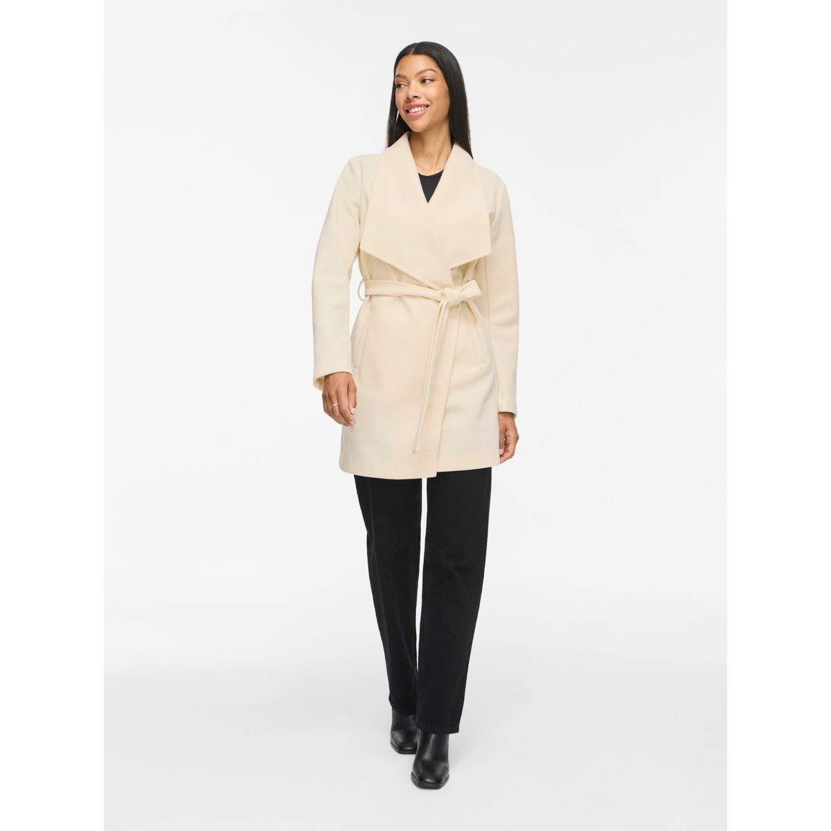 Manteau col italien à nouer birch, VILA