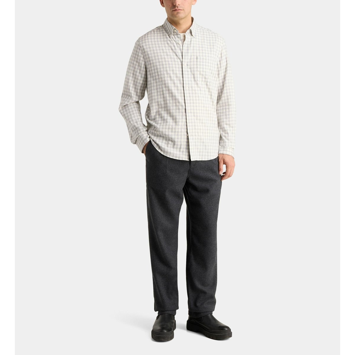 Chemise risharo 4 à carreaux en coton écru et gris, GALERIES LAFAYETTE