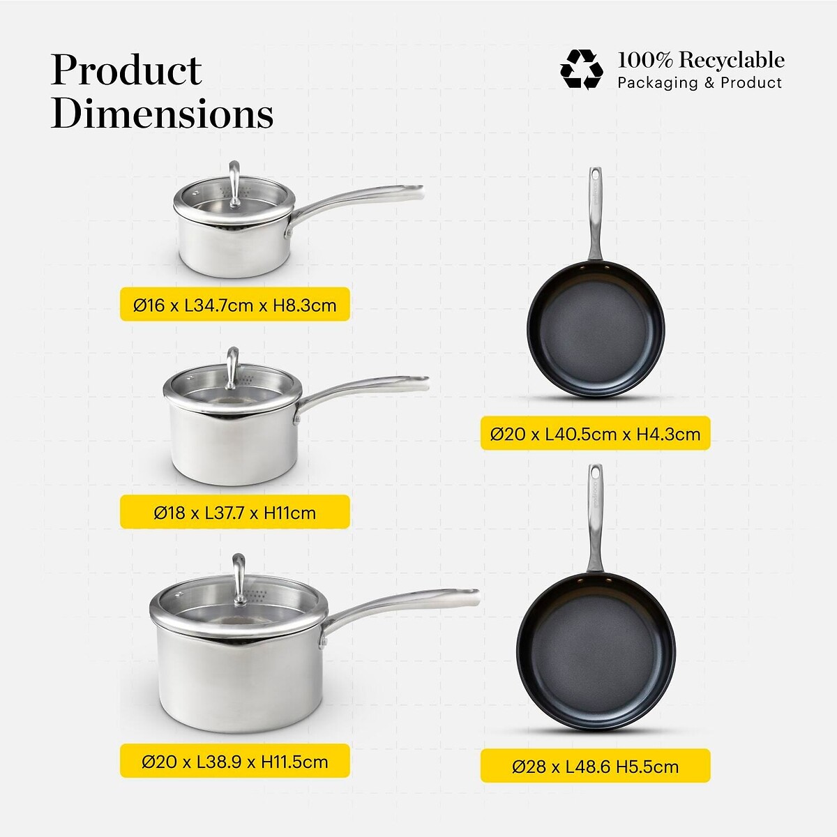 5-Piece Tri-Ply Cookware Set silver-coloured, GOOD FOOD BY TOWER