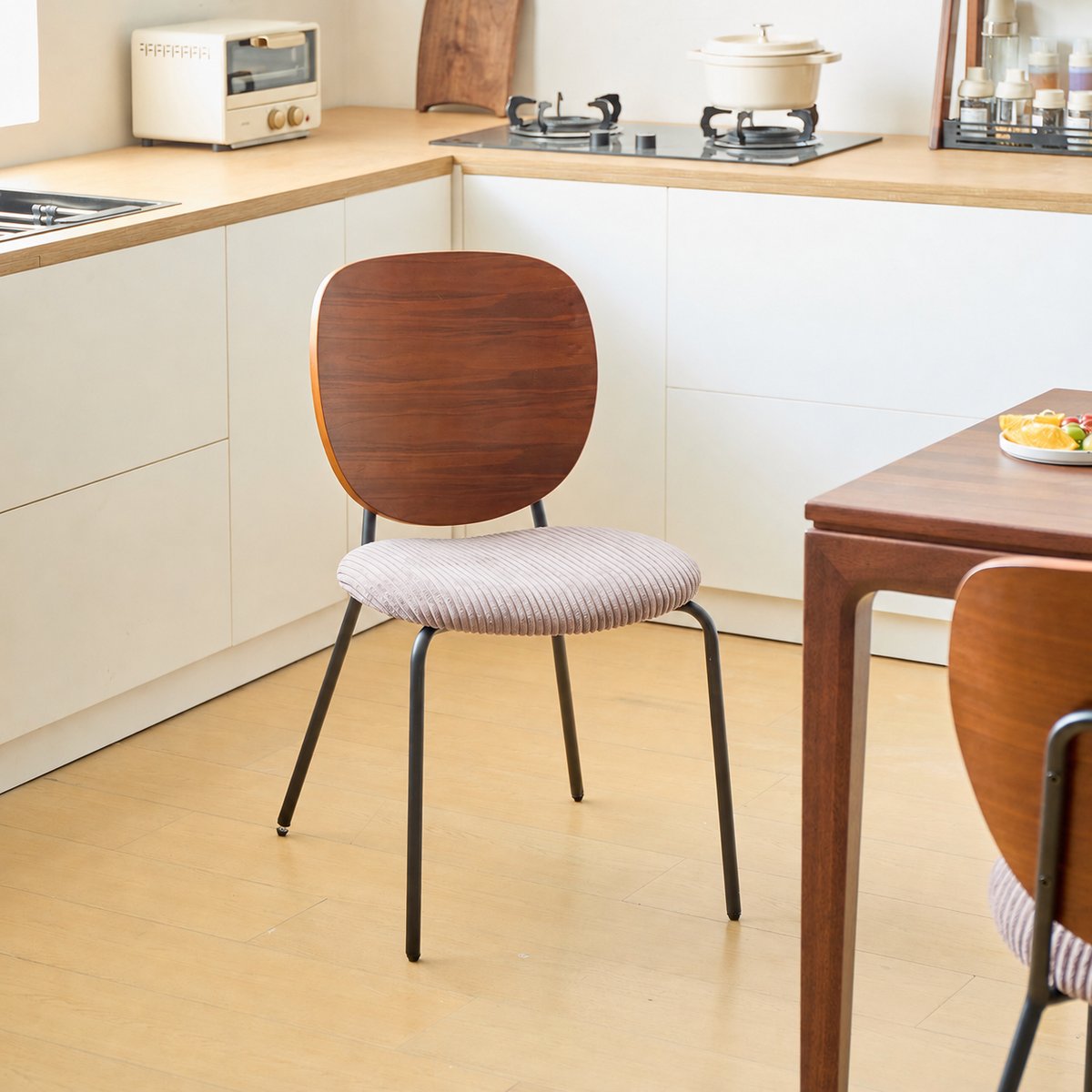 Lot de 2 chaises de salle à manger en bois, métal et velours côtelé, ORUM gris, NORDLYS