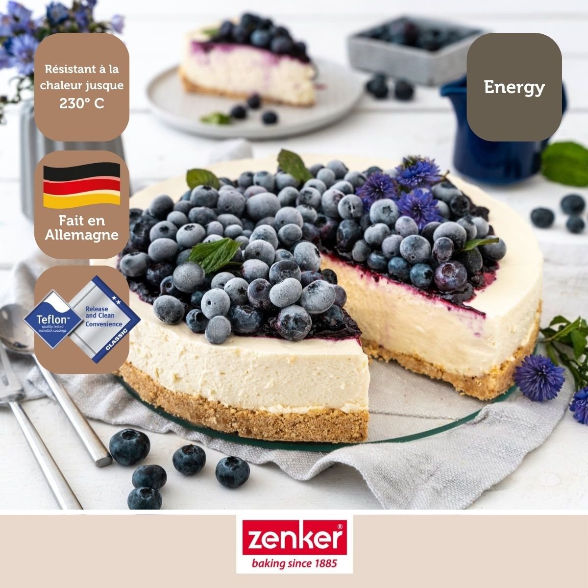 Lot de 2 moules à gâteaux 28/28 cm en acier ENERGY gris, ZENKER