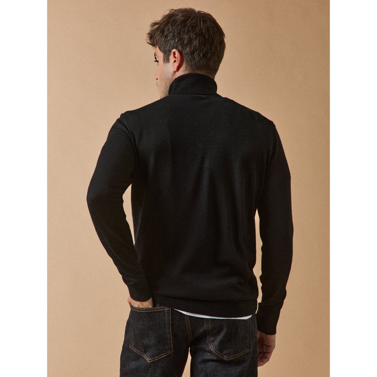 Pull fin col roulé laine mérinos noir, CYRILLUS