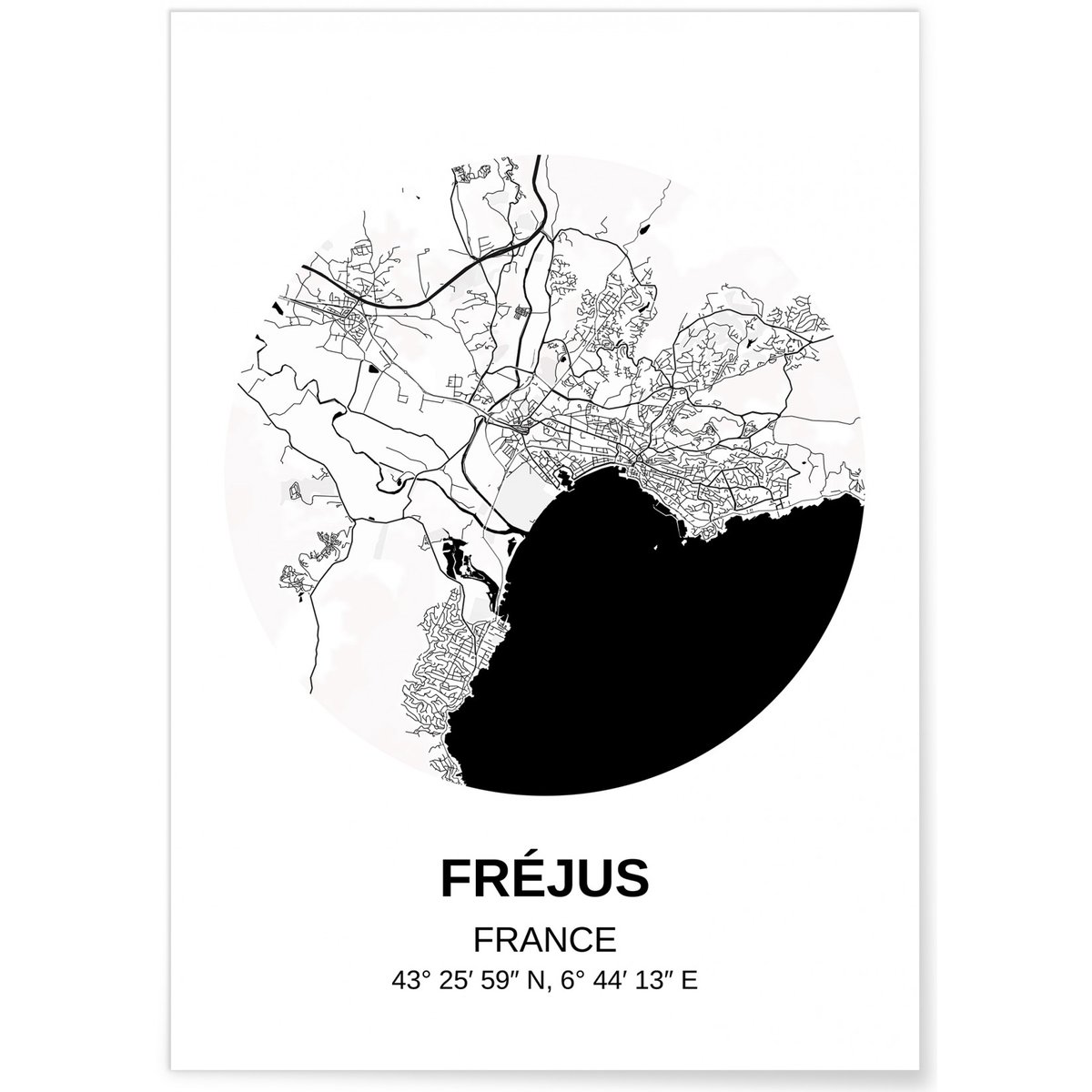 Affiche Carte Fréjus blanc, L'AFFICHERIE