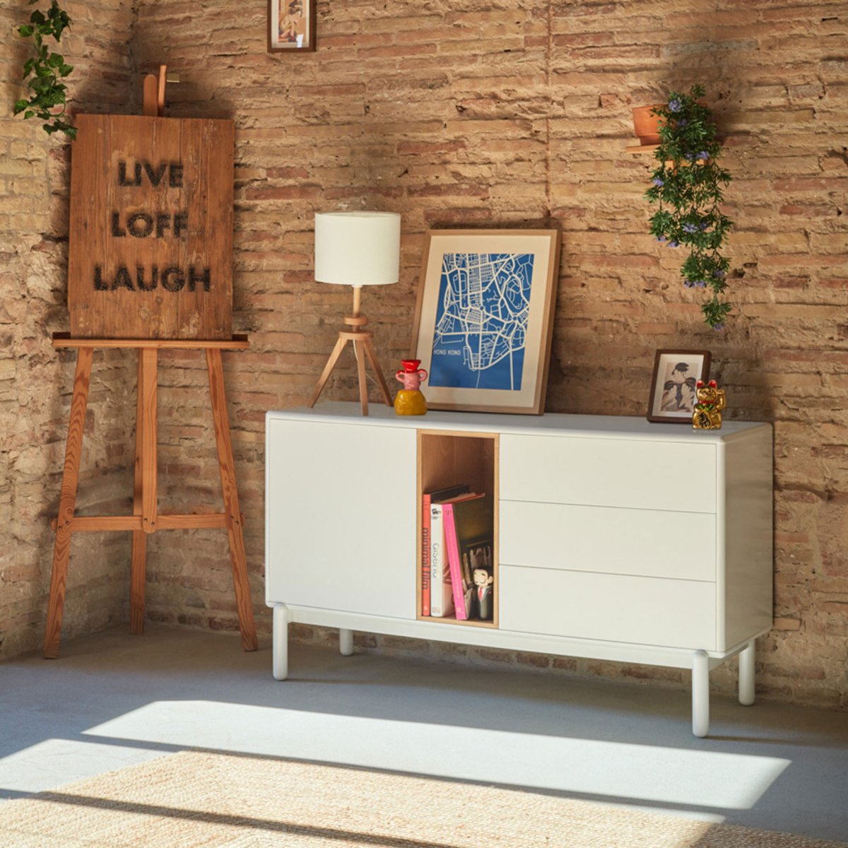 Buffet 1 porte 3 tirois en bois L136,8cm- CORVO blanc, TEULAT