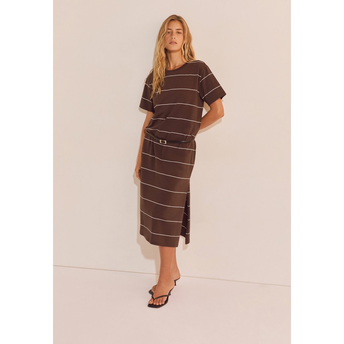 Robe longue à rayures RIVOLI RAY chocolat, ETAM