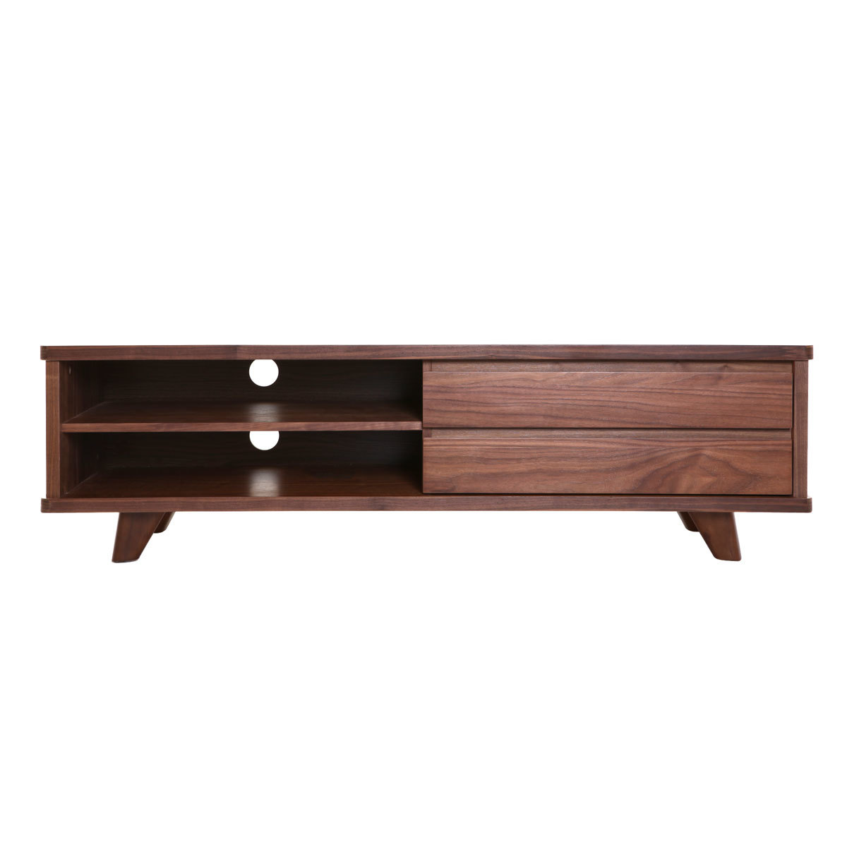 Meuble TV vintage bois foncé avec tiroirs L140 cm FIFTIES noyer, MILIBOO