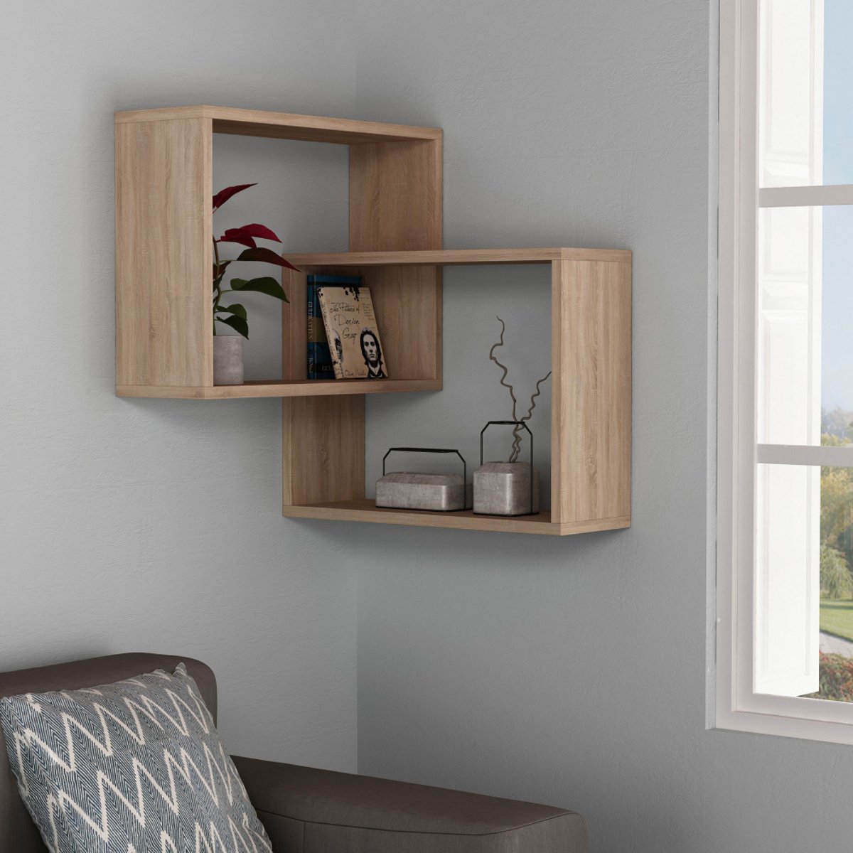 Étagère d'angle murale en bois L68cm- MALI bois clair, DRAWER