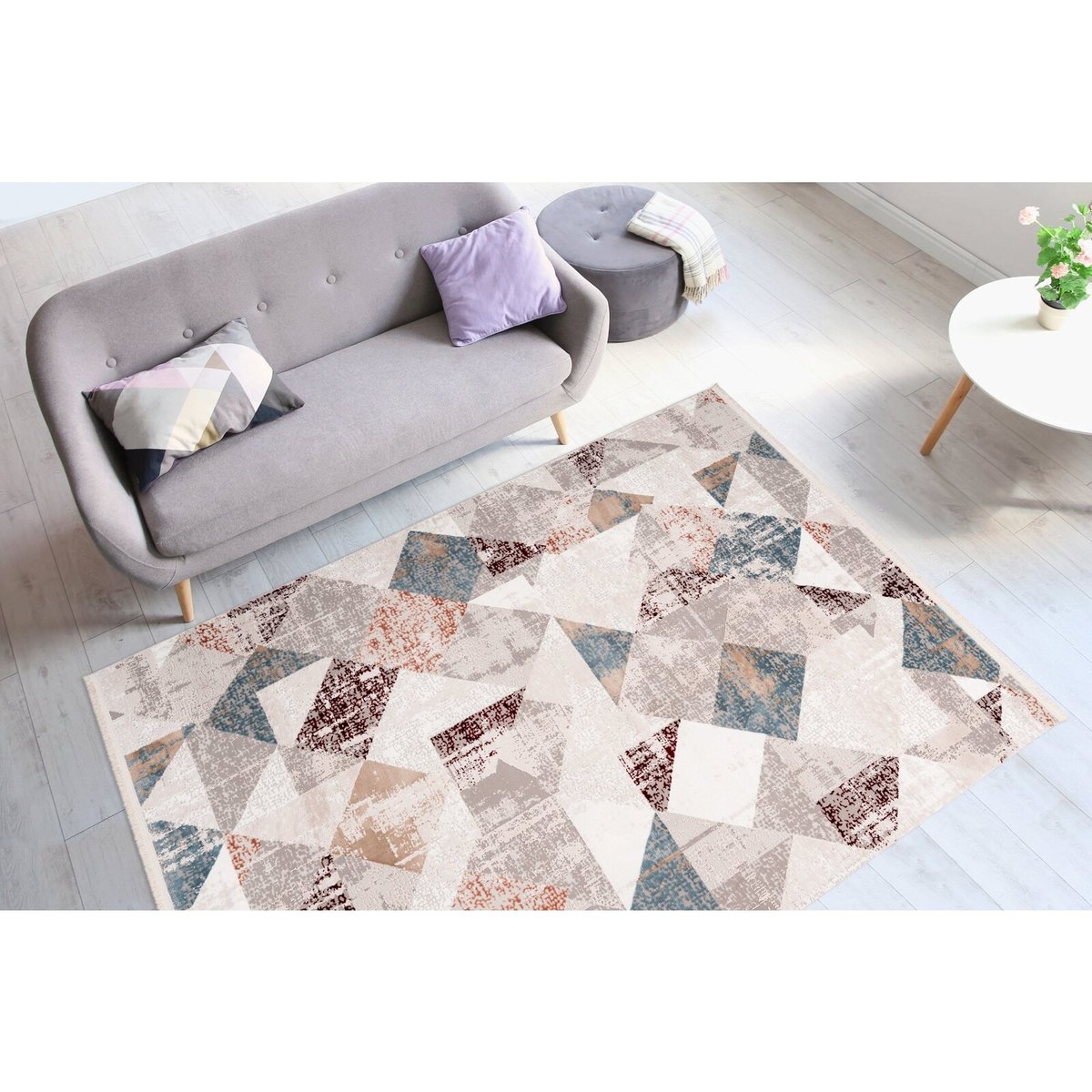 Tapis rectangulaire tissé, ACROPOLIS gris, rose saumon, ARTE ESPINA