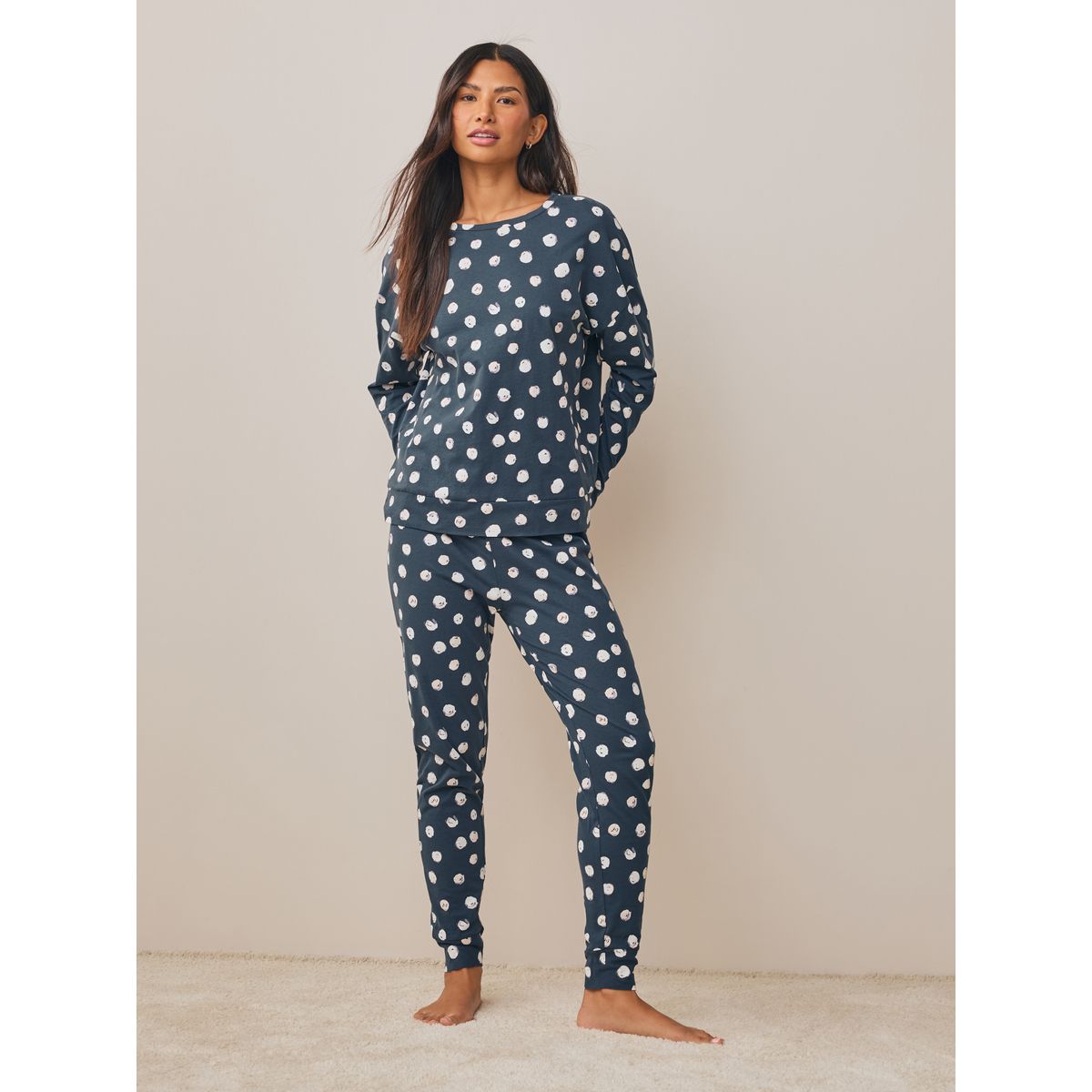 Pyjama à manches longues bleu marine à pois, NEXT