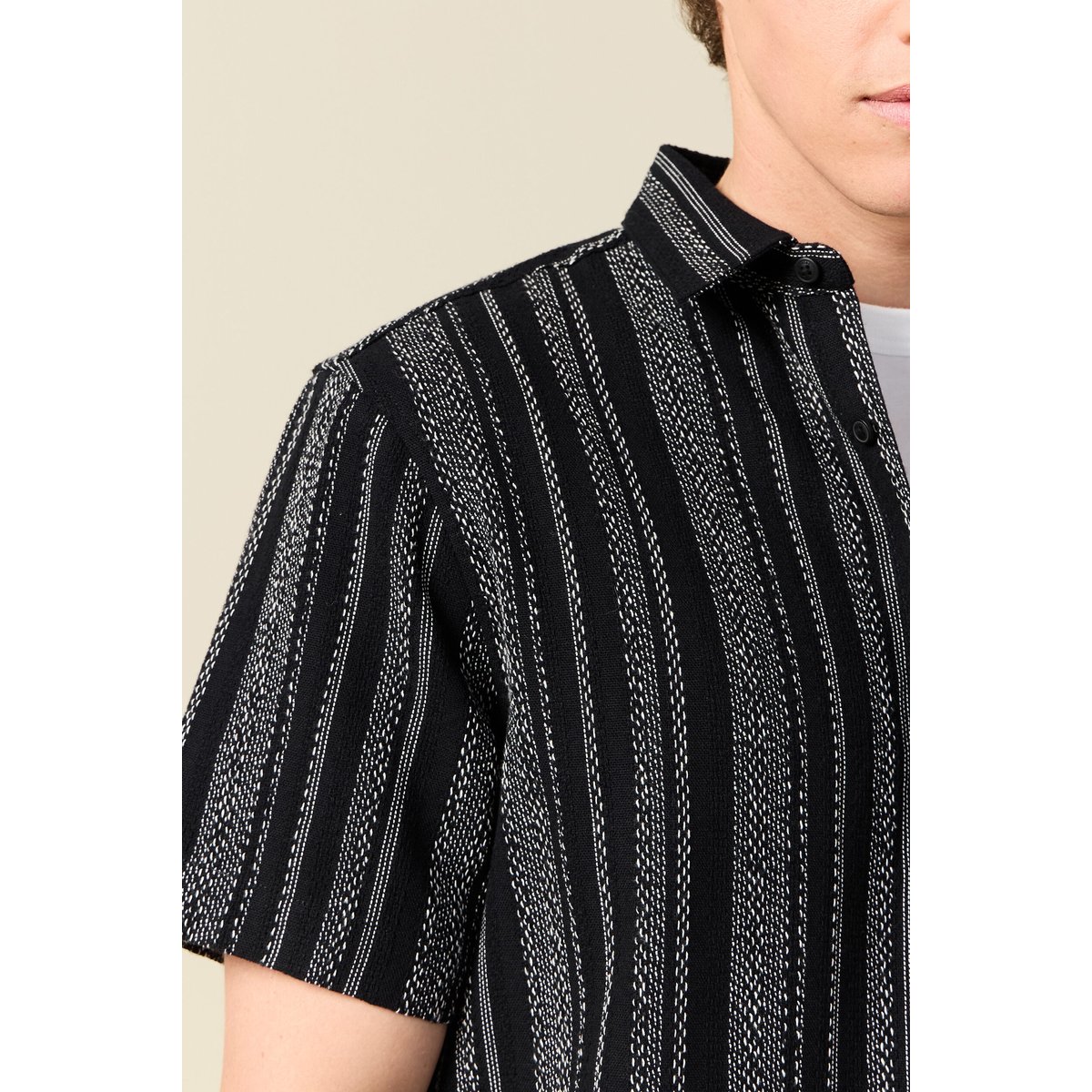 Chemise rayée manches courtes noir, BONOBO