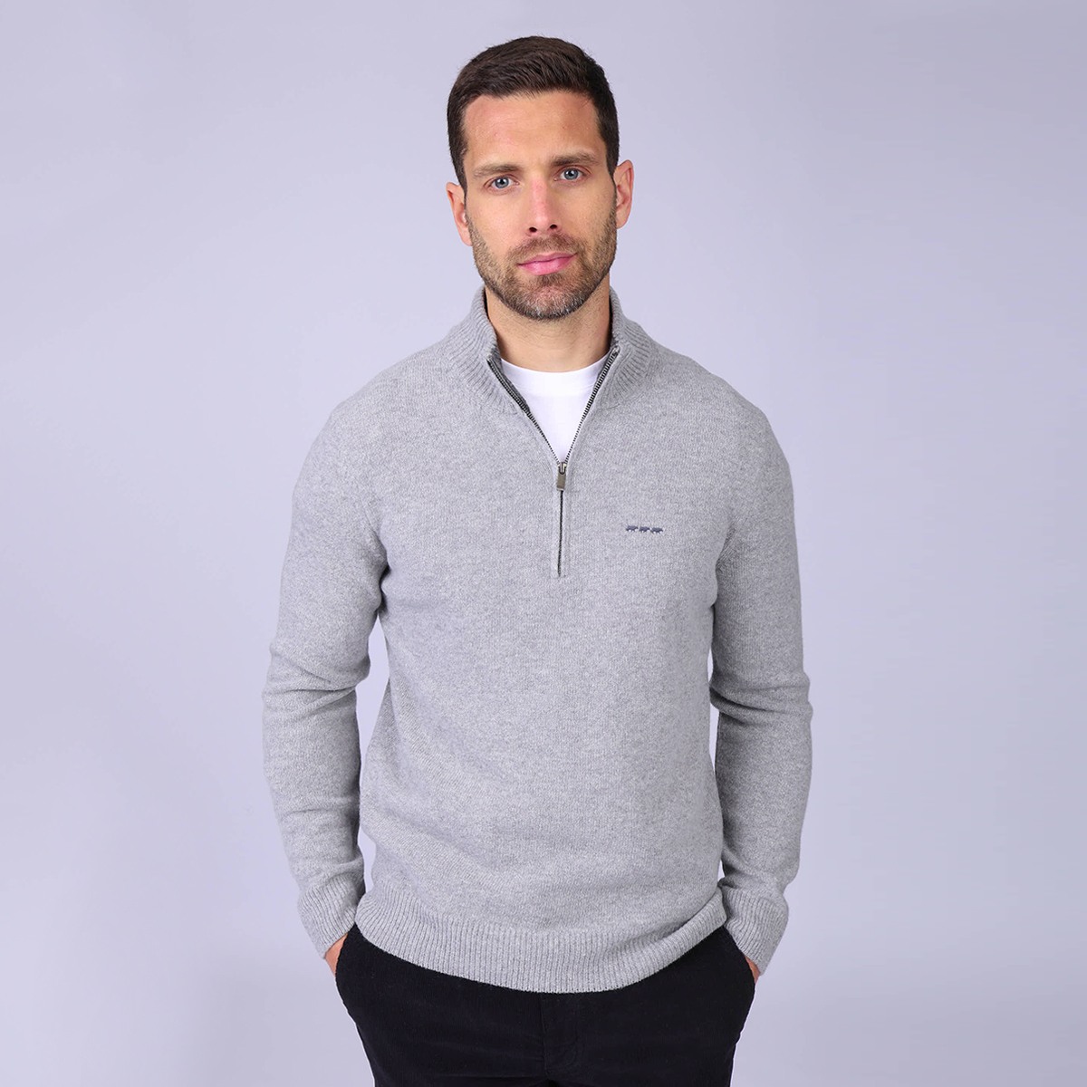 Pull col camionneur Heland gris clair, MISE AU GREEN