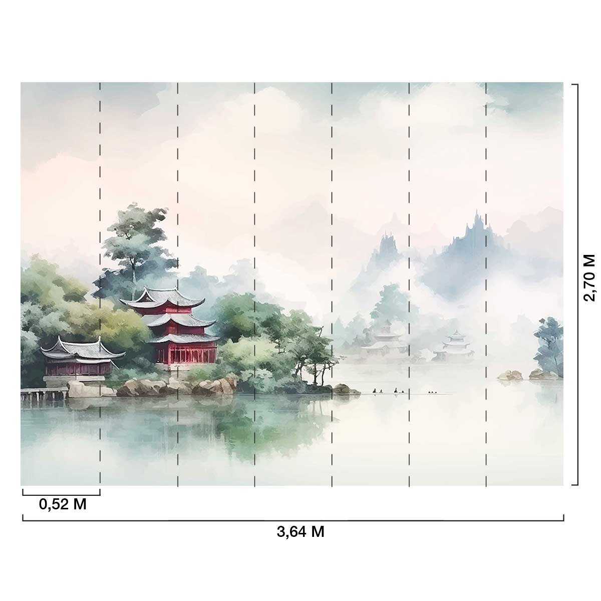 Papier peint panoramique fleuve asiatique vert, HEXOA