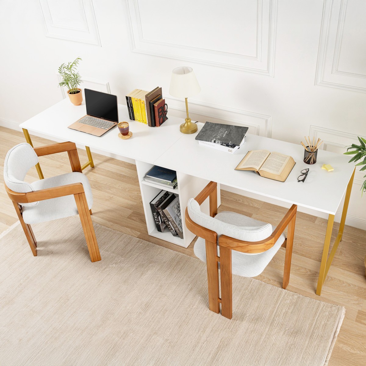 Bureau double avec rangement central - ORSA blanc, HOMIFAB