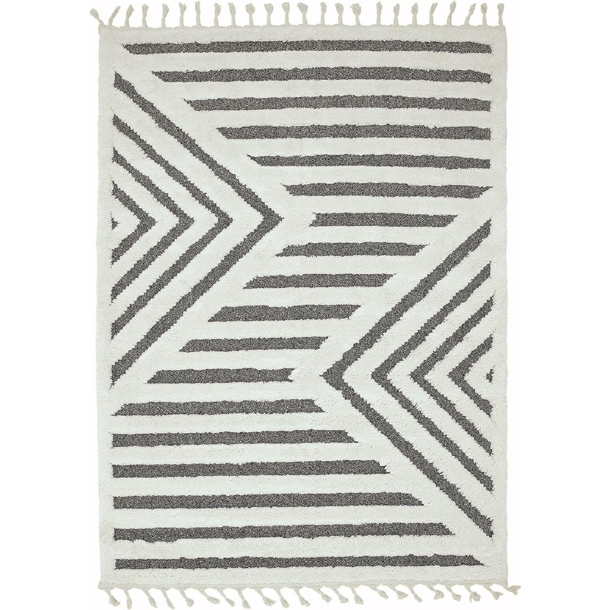 Tapis salon et chambre moderne à franges RASH gris, NOVATREND