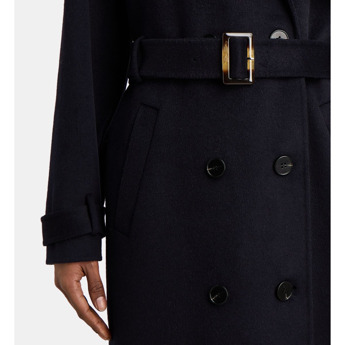 Manteau long levani laine recyclée mélangée bleu marine, JODHPUR