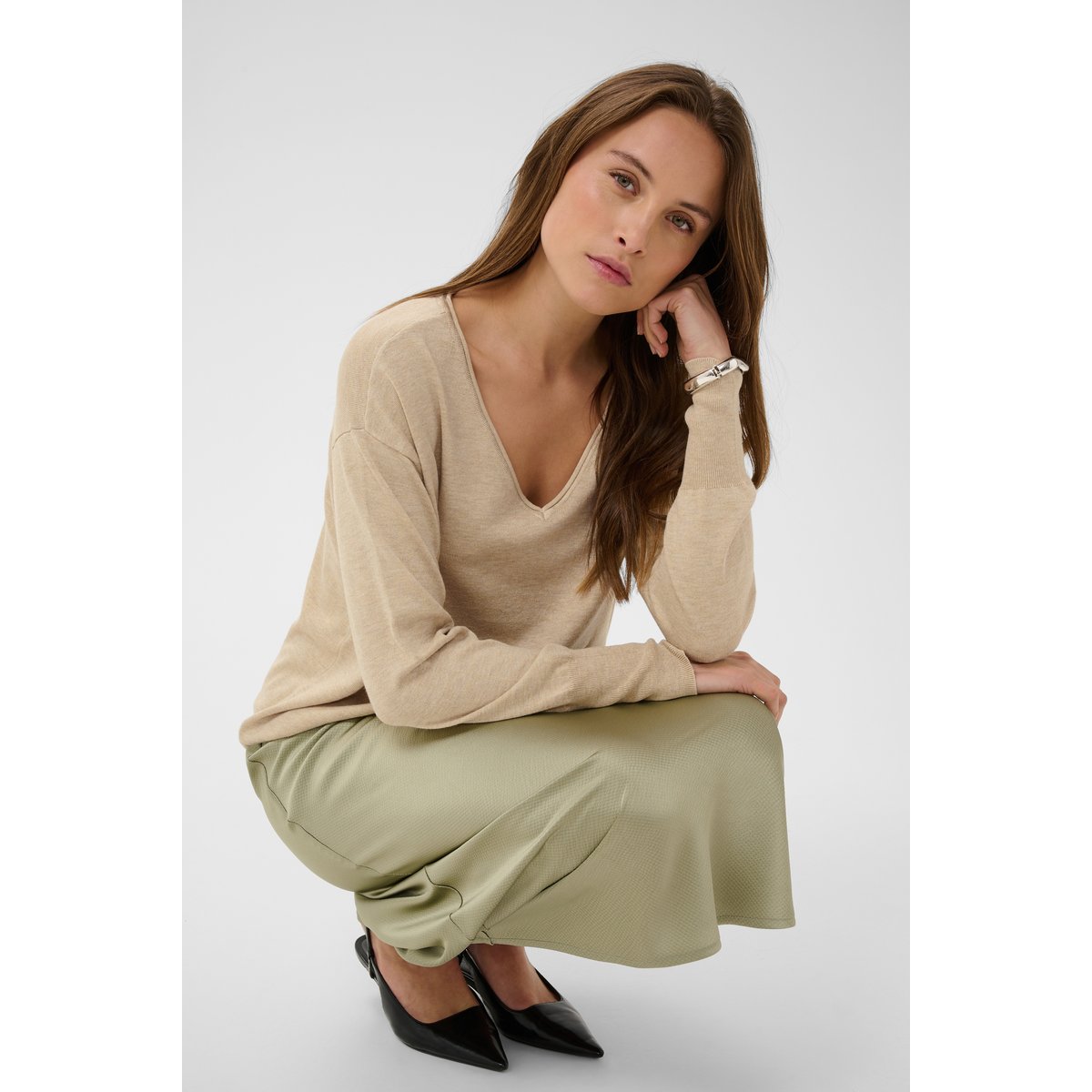 Pullover tricoté beige feather gray melange, KAFFE