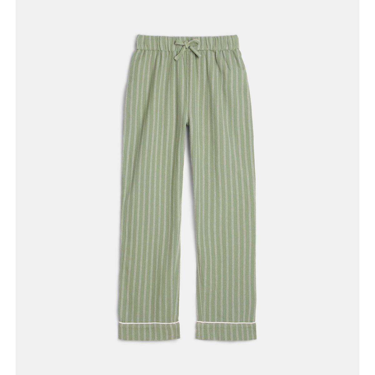 Pyjama long droit tobias en flanelle de coton bio vert et écru, CADET ROUSSELLE