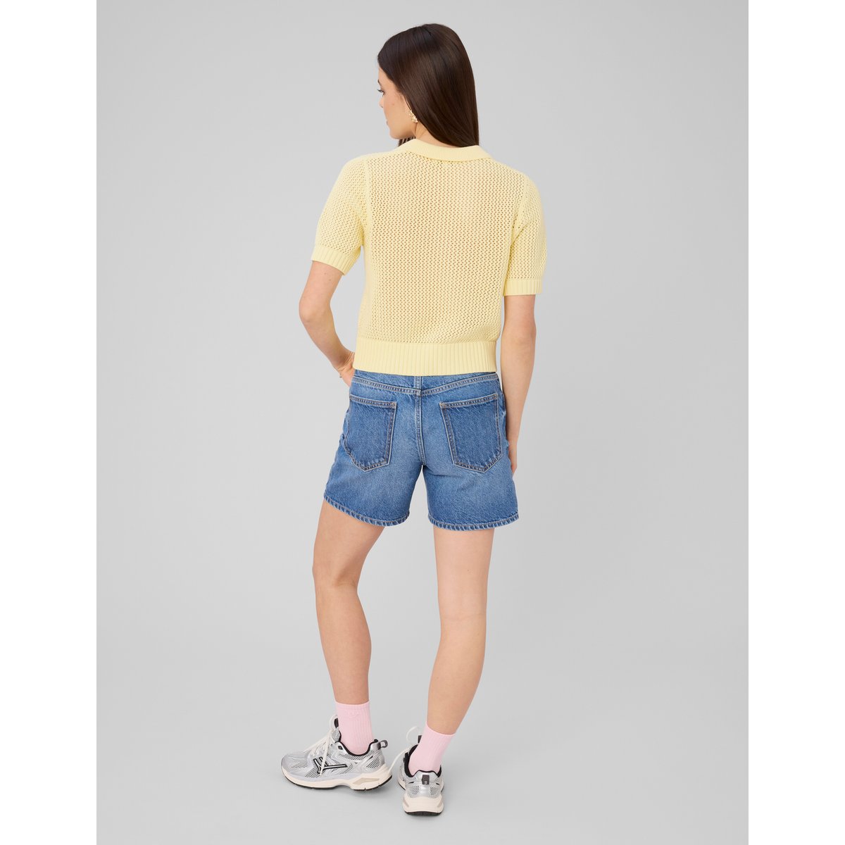 Pull manches courtes en crochet jaune, BZB