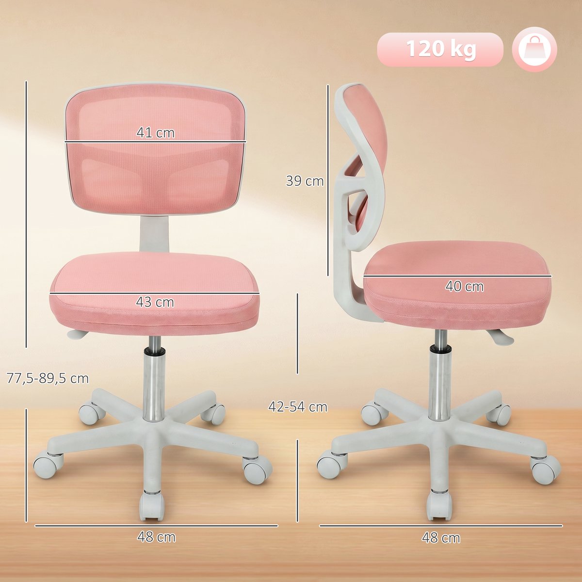 Chaise de bureau Tissu en maille Rose rose, HOMCOM