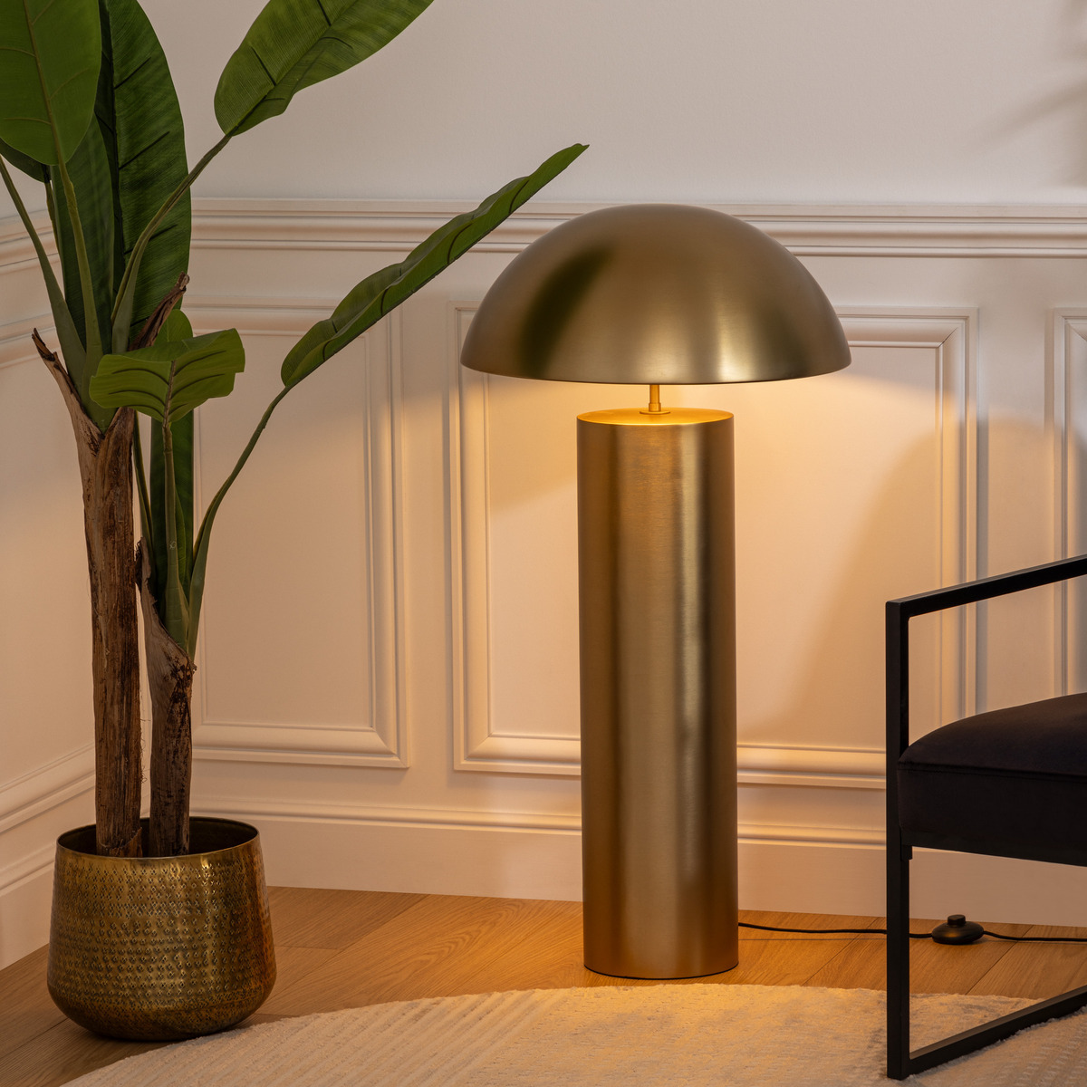 Lampadaire droit champignon en métal laiton ULYSE doré laiton, ATMOSPHERA