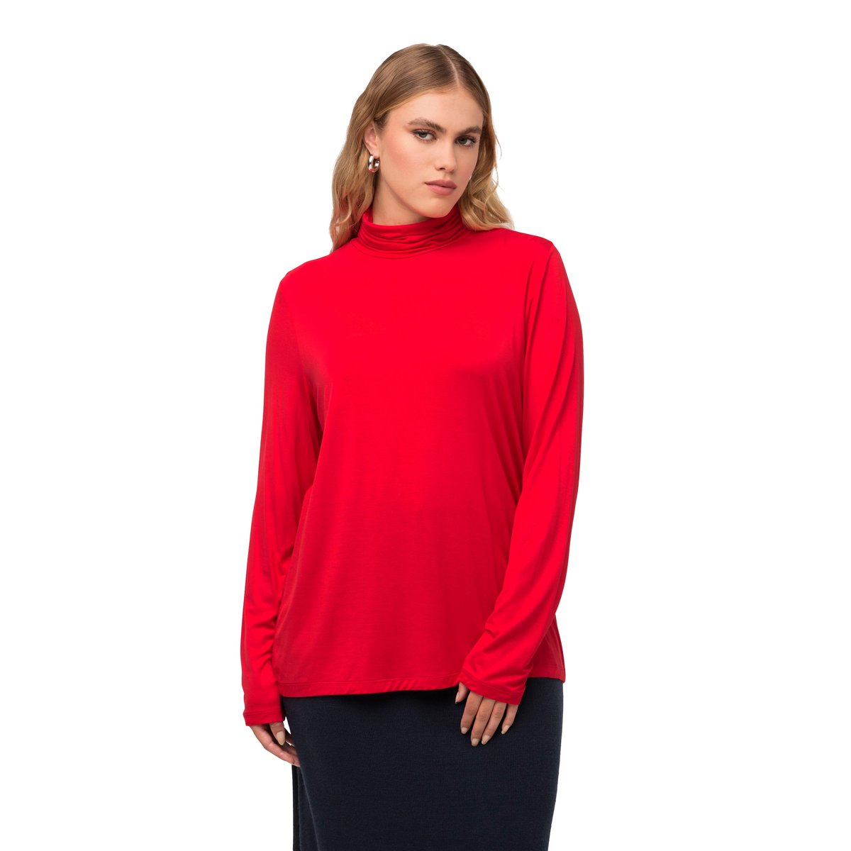 T-shirt à col roulé et manches longues rouge, ULLA POPKEN