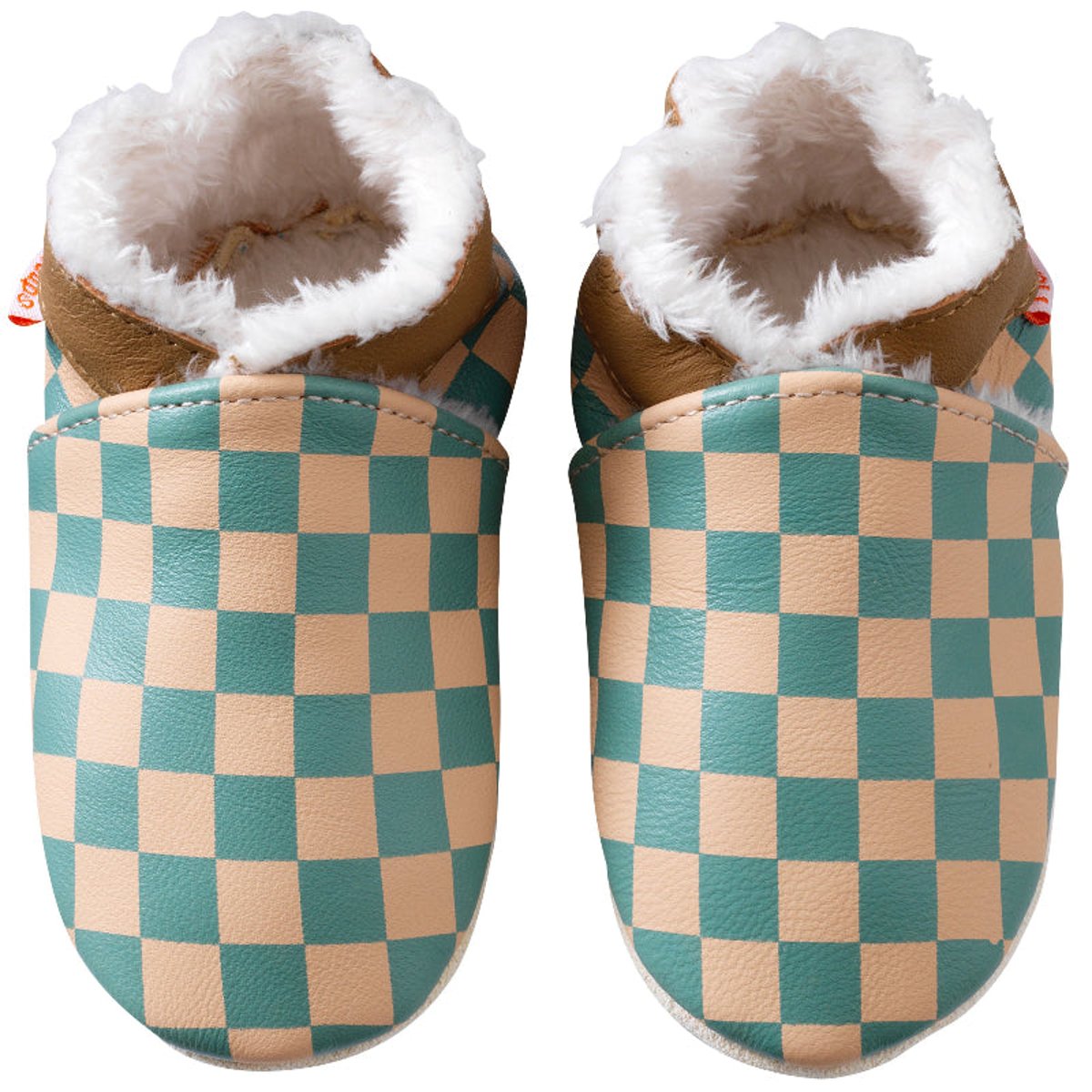 Chaussons bébé cuir souple damier bleu, TICHOUPS