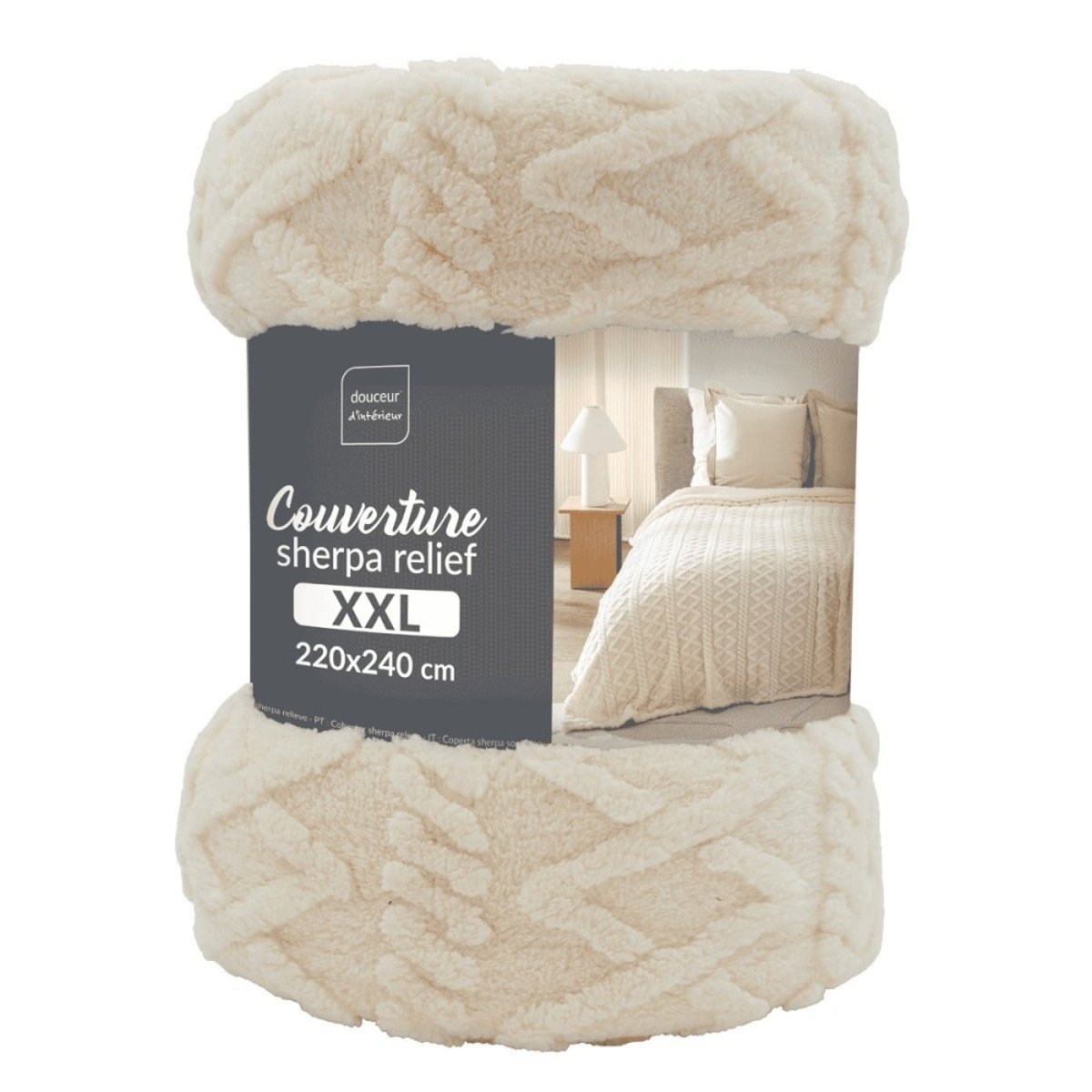 Couverture 2 Personnes Sherpa Xxl 240x220 Coloris Beige beige, DECORATIE