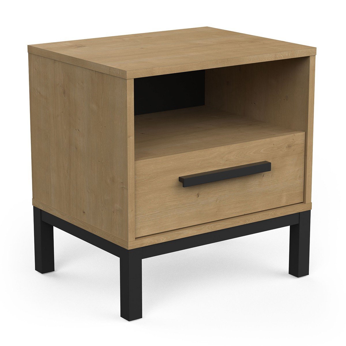 Chevet 1 tiroir et 1 niche décor chêne et noir mat L44,6 cm - CRAFT bois clair, CALICOSY