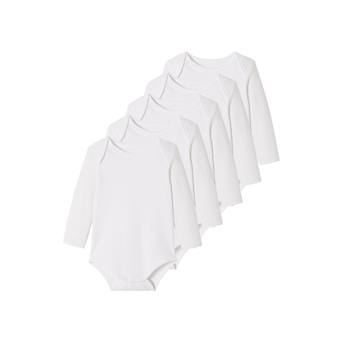 Lot de 5 bodies manches longues ouverture US BASICS lot blanc, VERTBAUDET