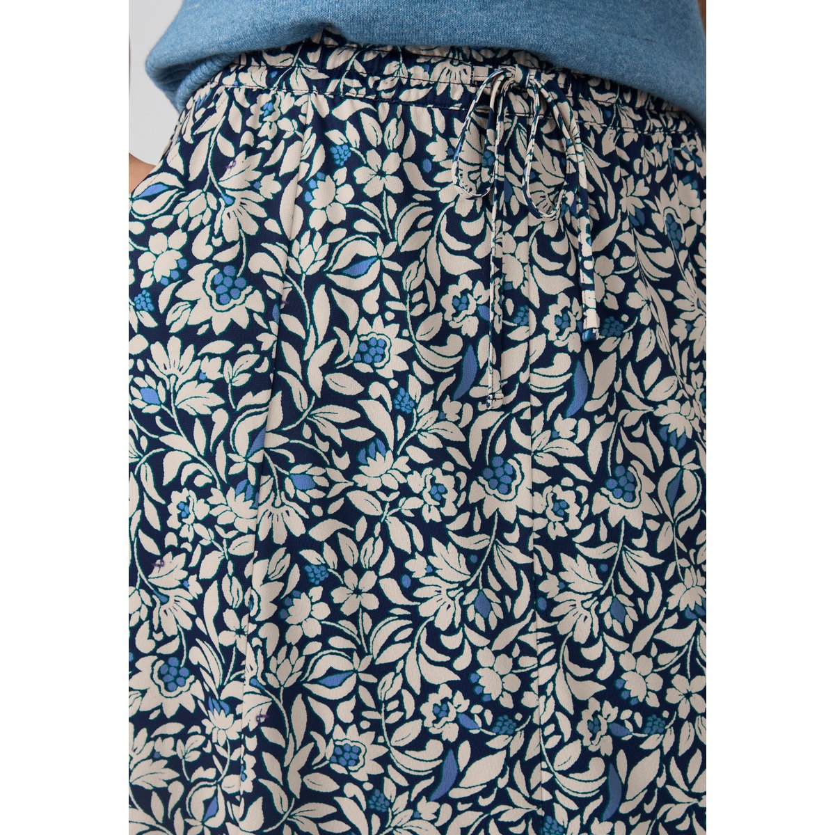 Jupe maille crêpe stretch bleu fleuri, DAMART