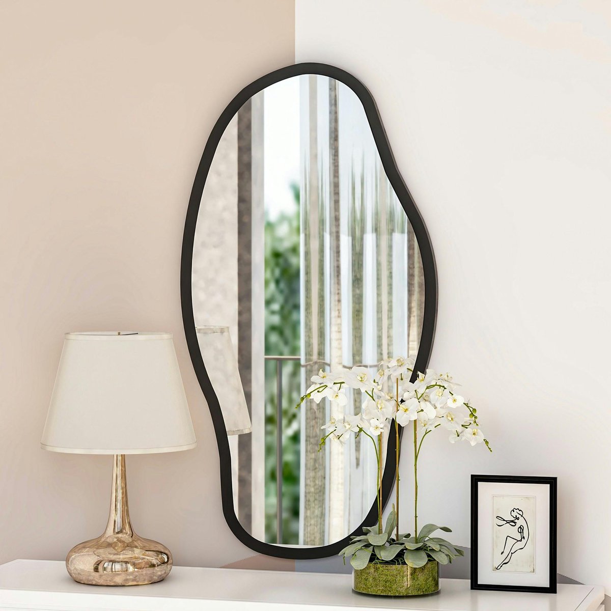 Miroir design organique forme libre - cadre noir CODY noir, PIER IMPORT