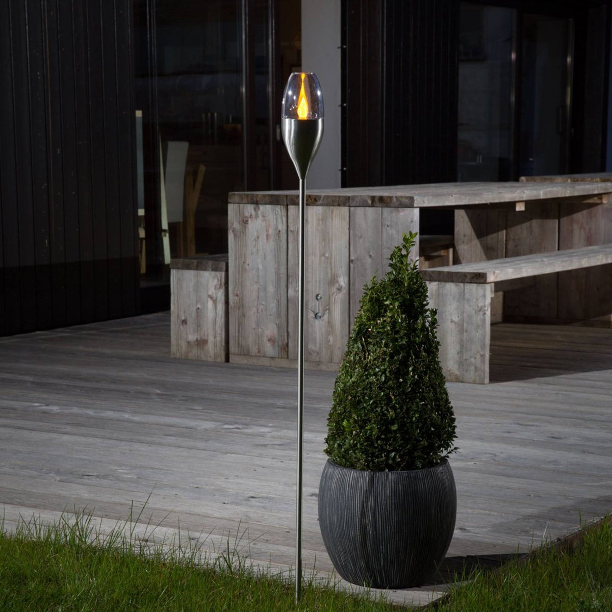 Lampe solaire en inox moderneLED, Jari acier inoxydable, transparent, LINDBY