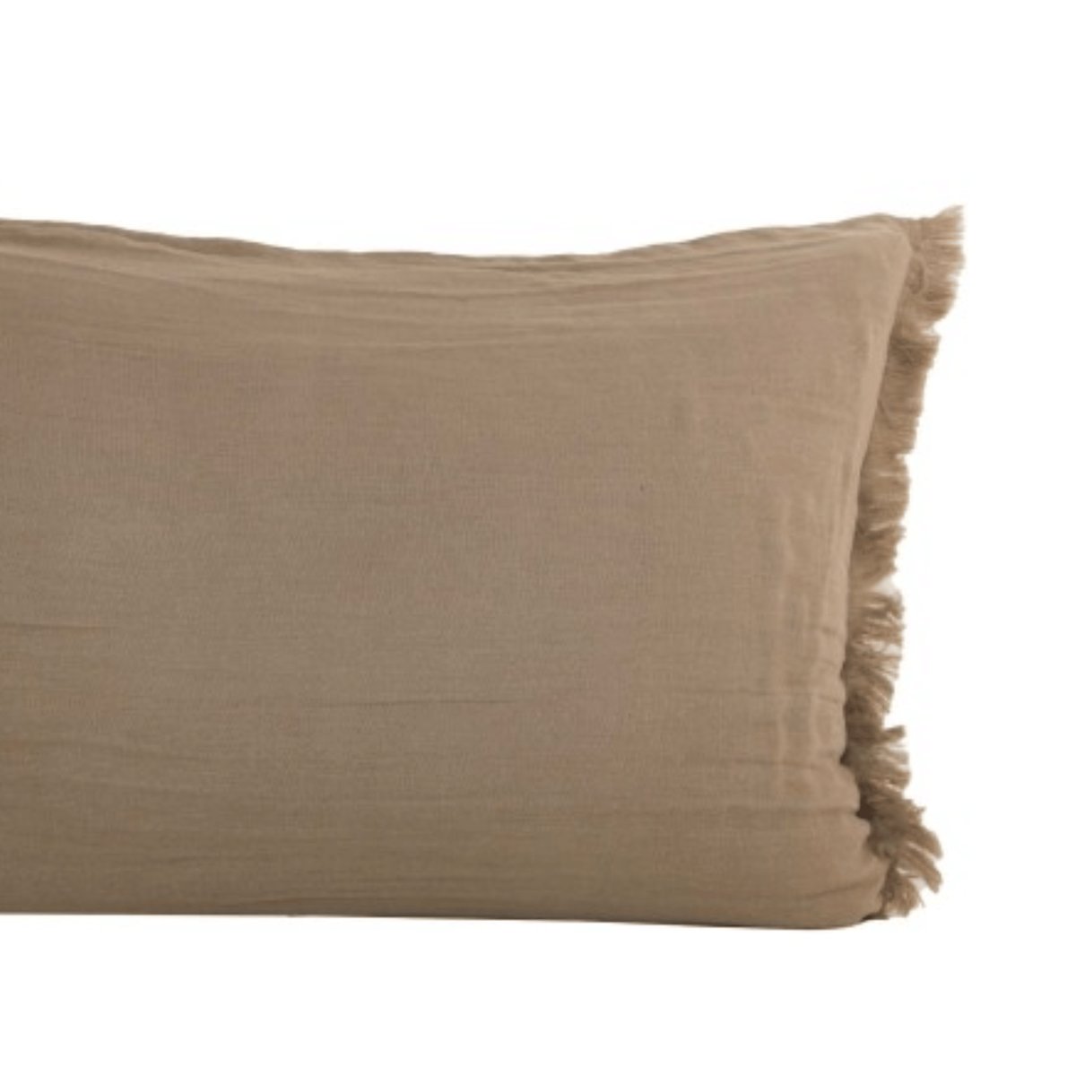 Coussin à franges en coton taupe, SUD ETOFFE