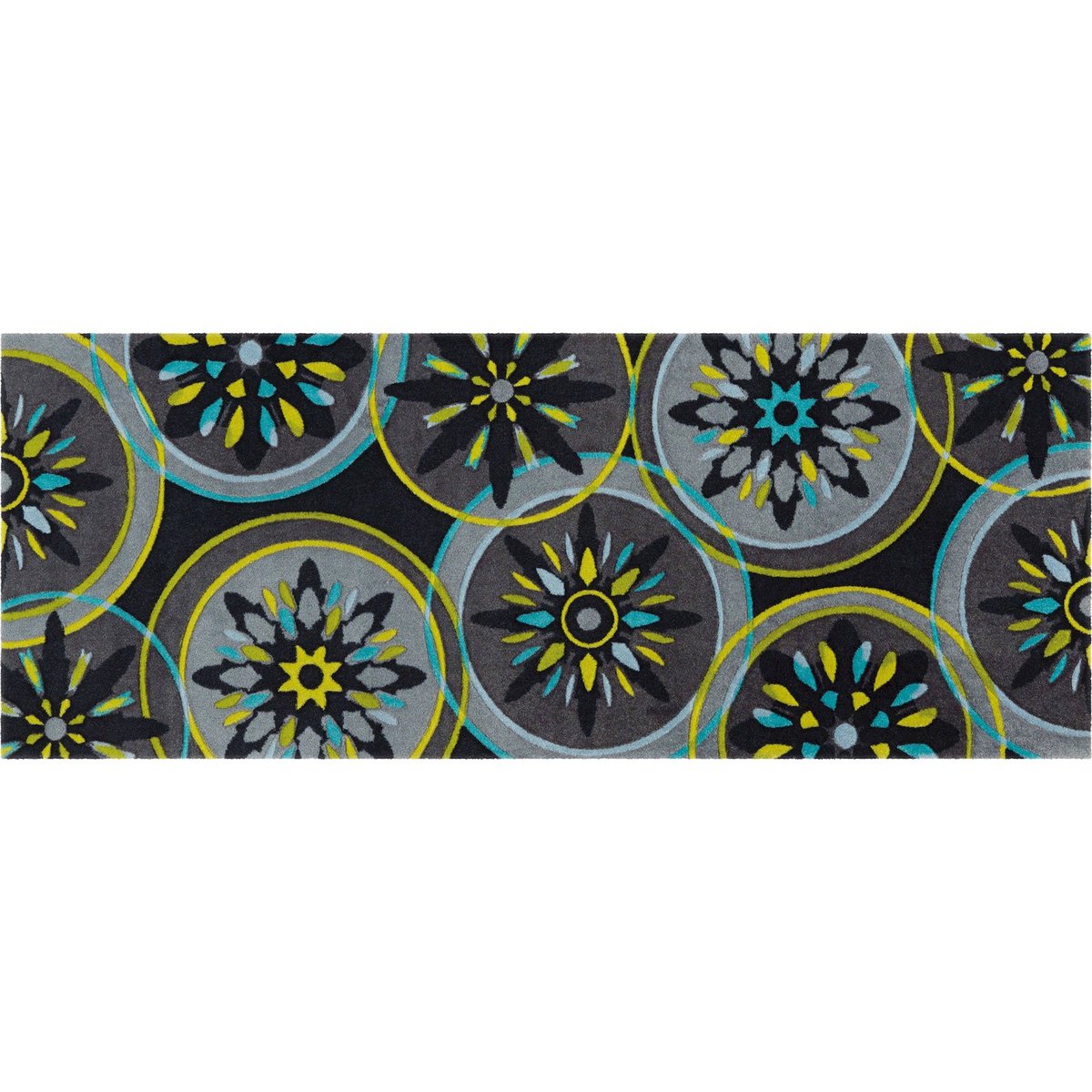 Tapis de porte rectangulaire gris anthracite à motifs bleu jaune, ARTE ESPINA