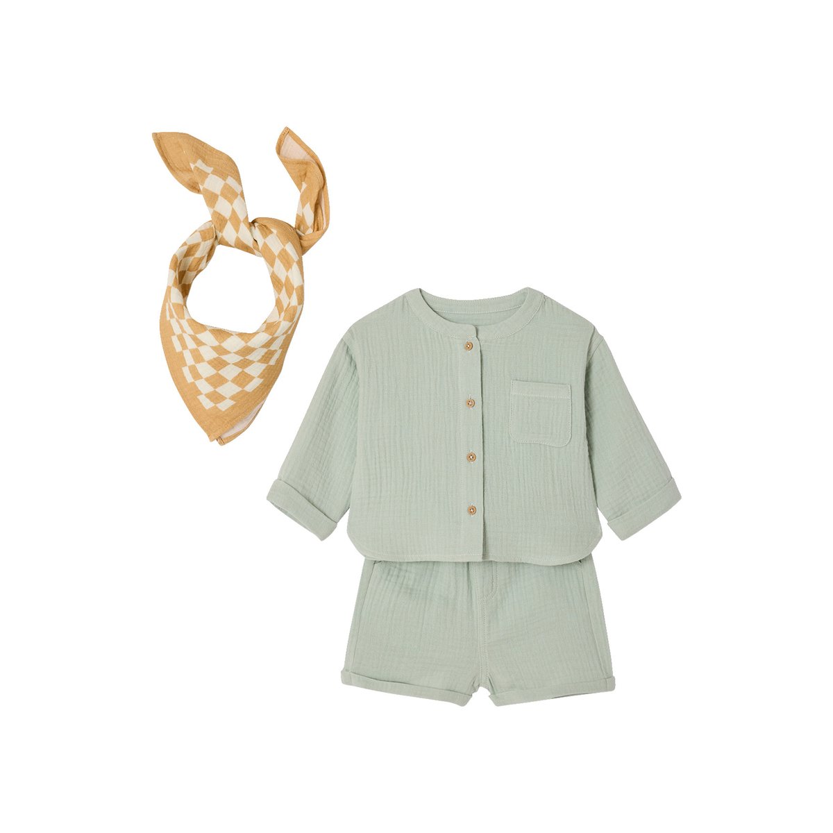 Ensemble 3 pièces short bébé vert d'eau, VERTBAUDET