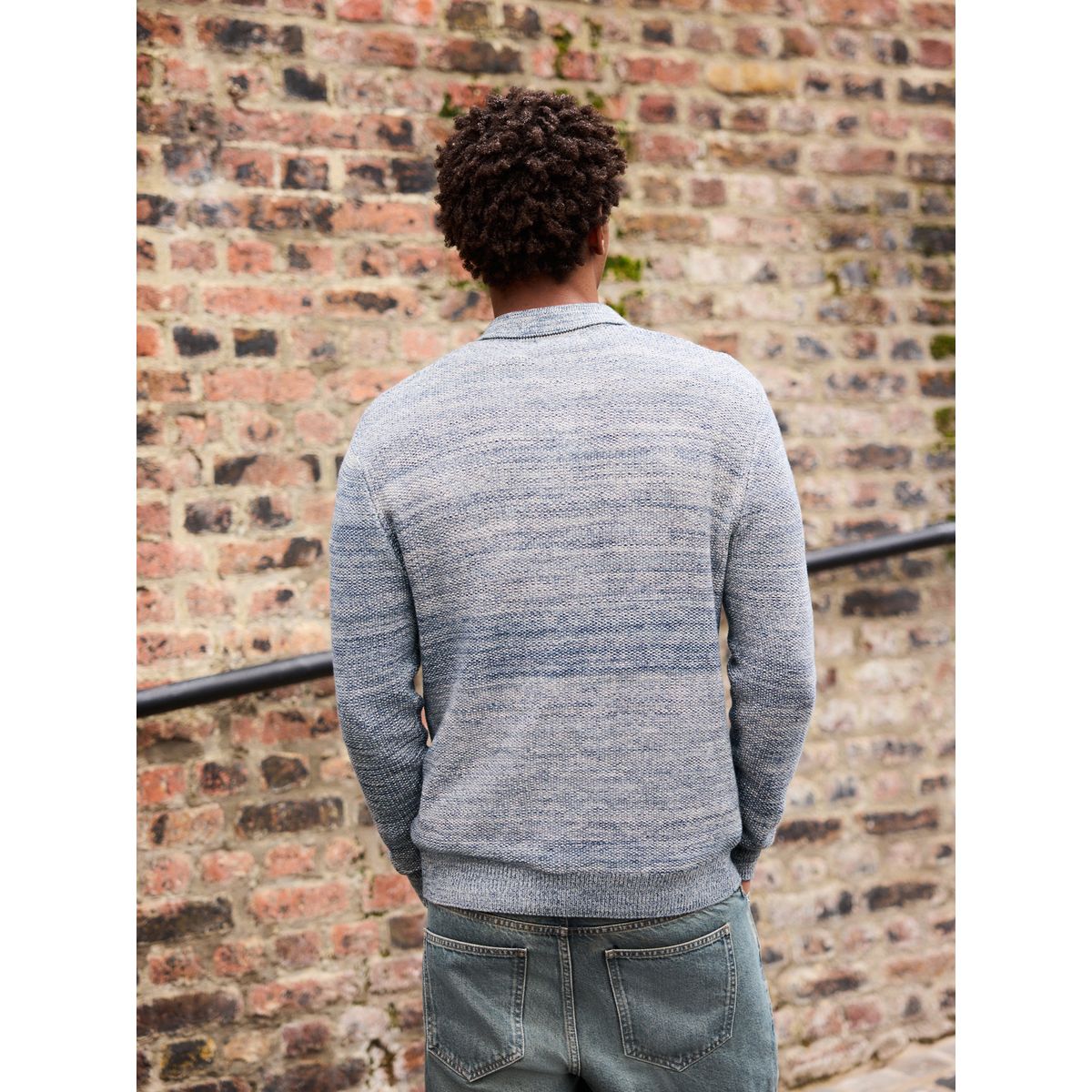 Polo torsadé coton à manches longues bleu denim marl, NEXT