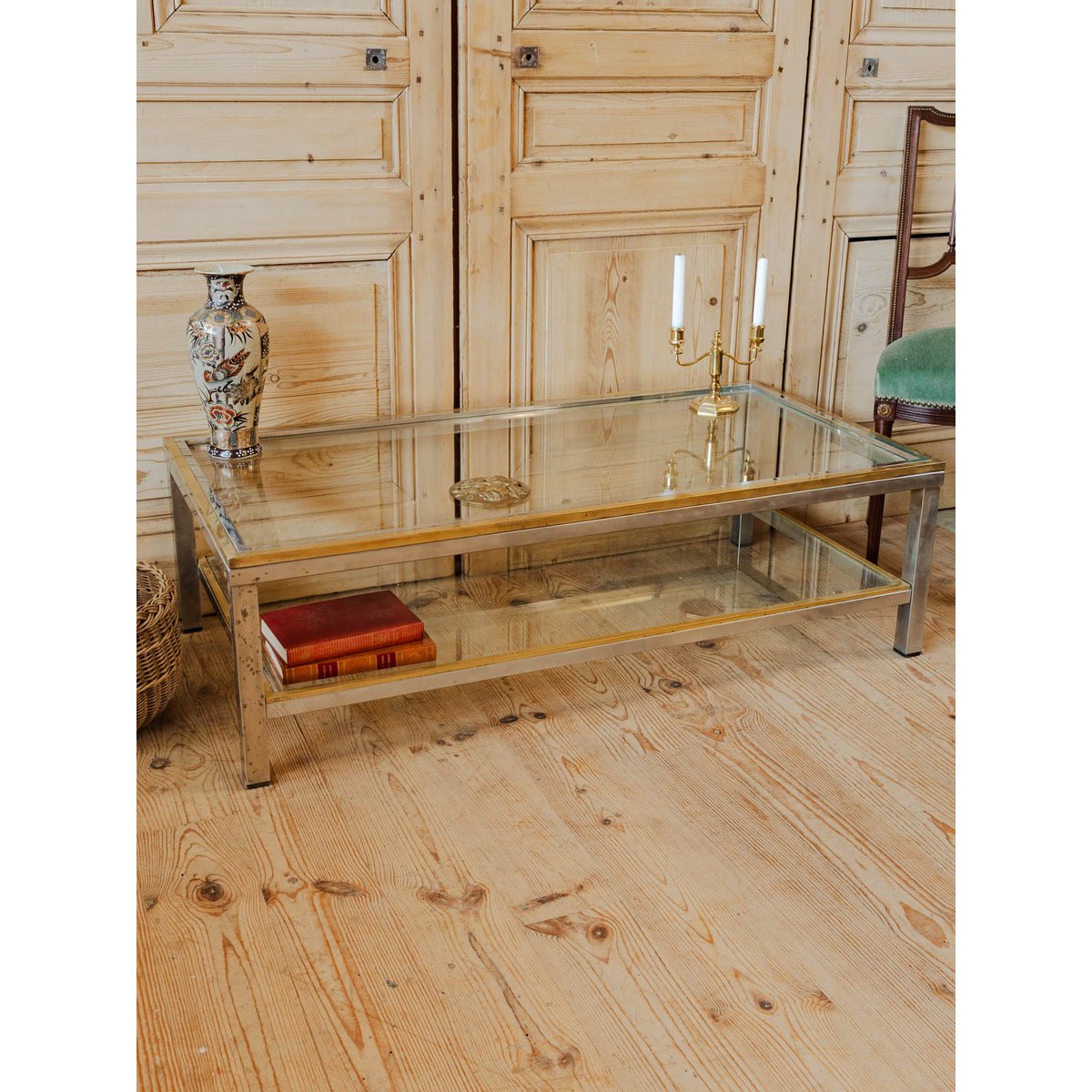 Table basse en laiton et verre Donna N°1053 - Bon état doré, DEBONGOUT