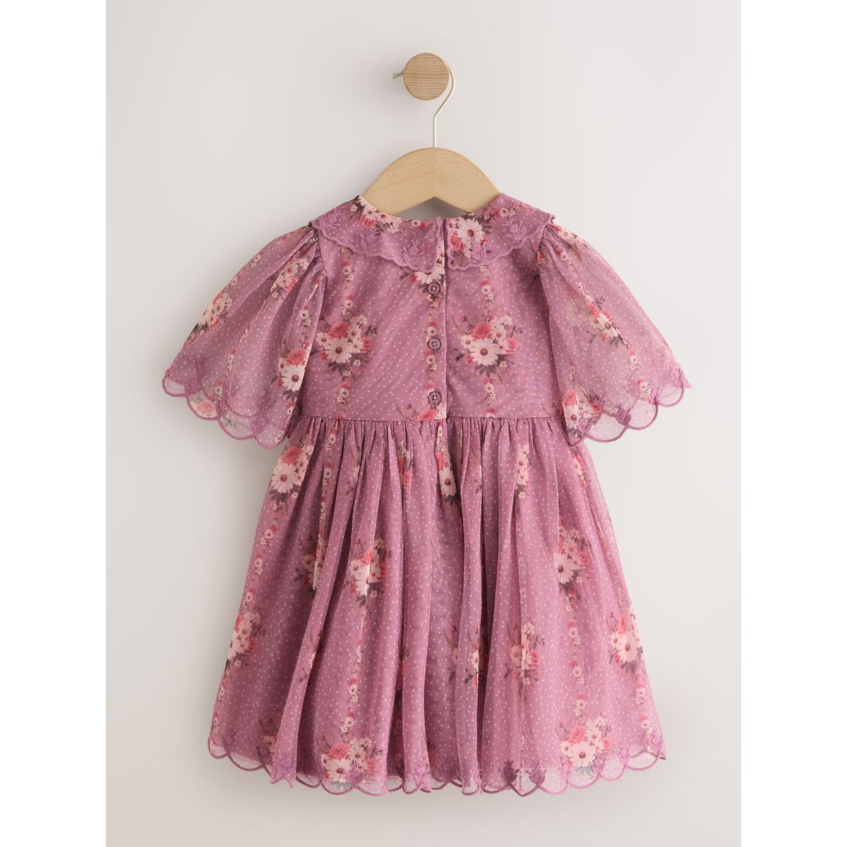 Robe soirée manches courtes col dentelle violet à fleurs, NEXT