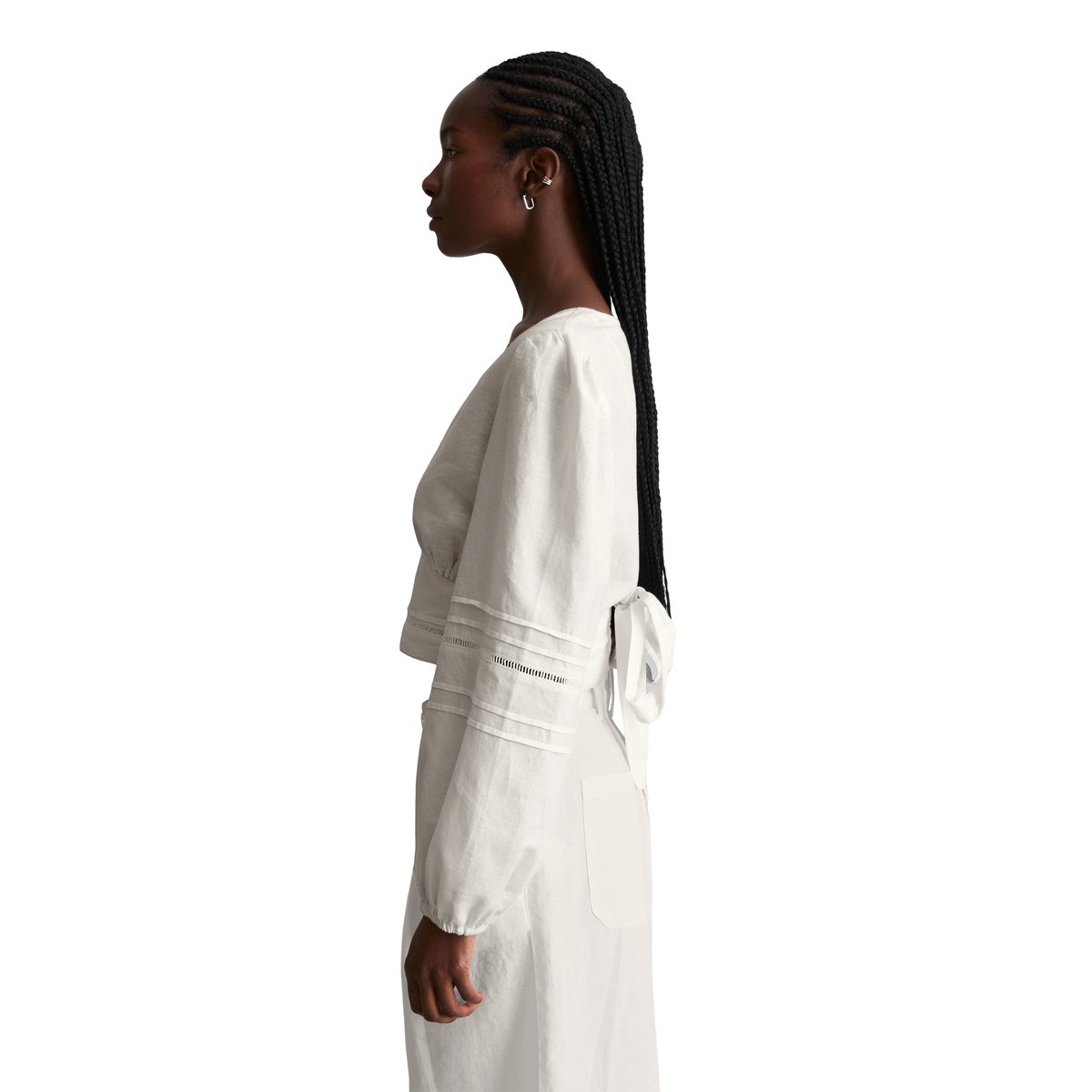 Chemisier portefeuille boho slim en mélange de lin et de coton blanc, MARC O’POLO DENIM