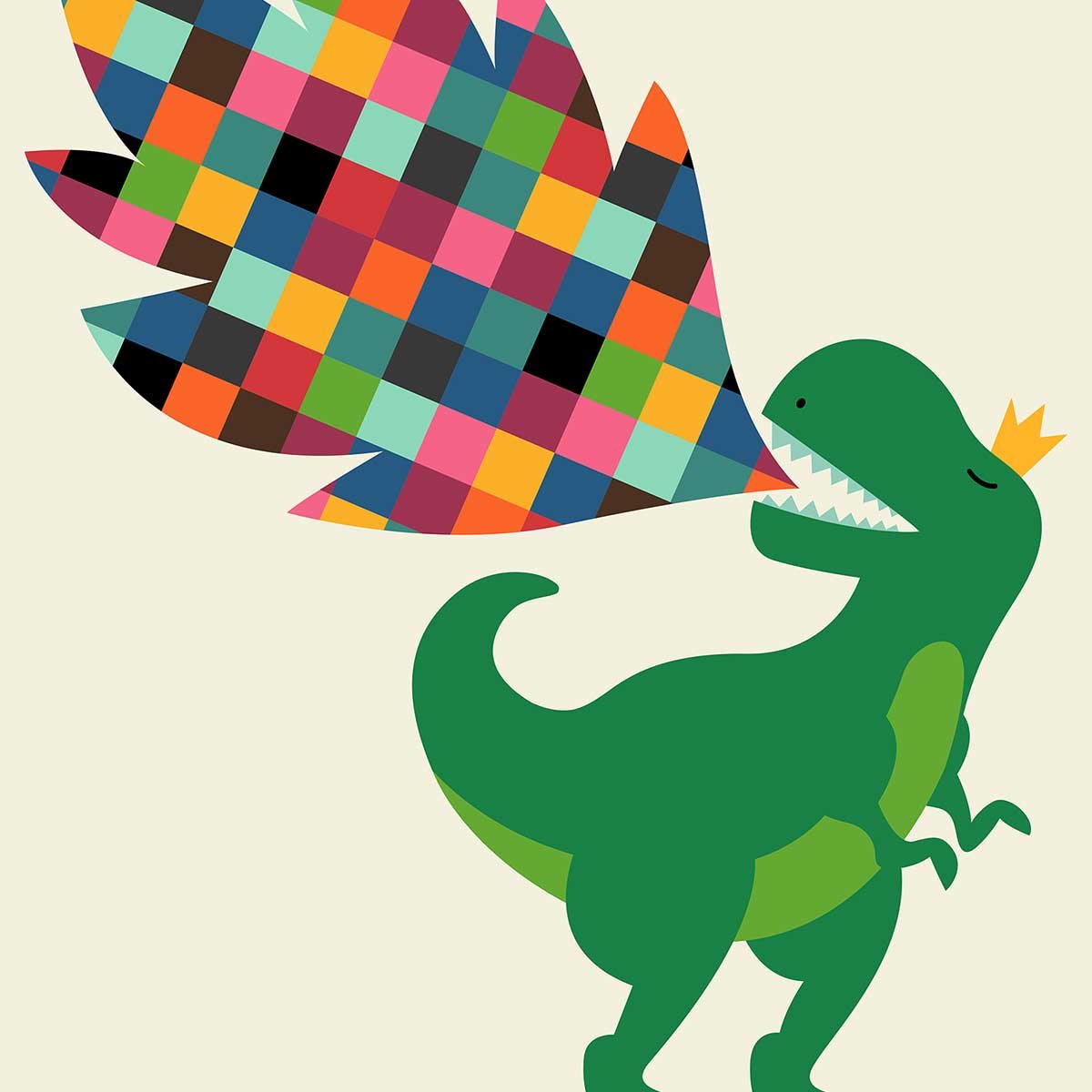 Affiche  dino cracheur de feu affiche + cadre en bois - noir, HEXOA
