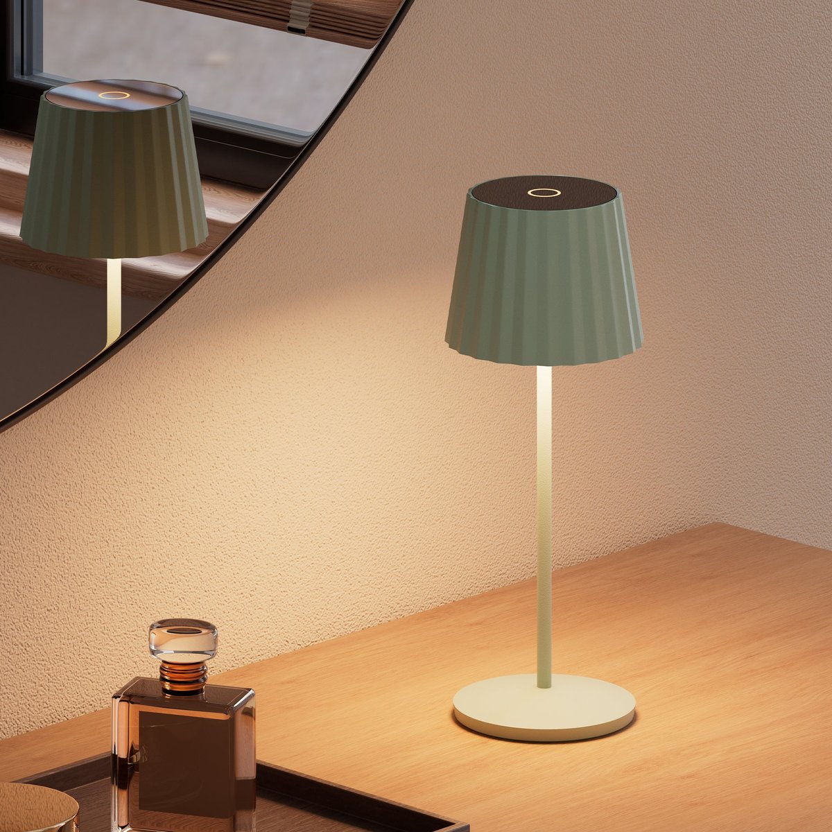 6 Lampe de table ABBY + Socle de charge vert, LUMISKY