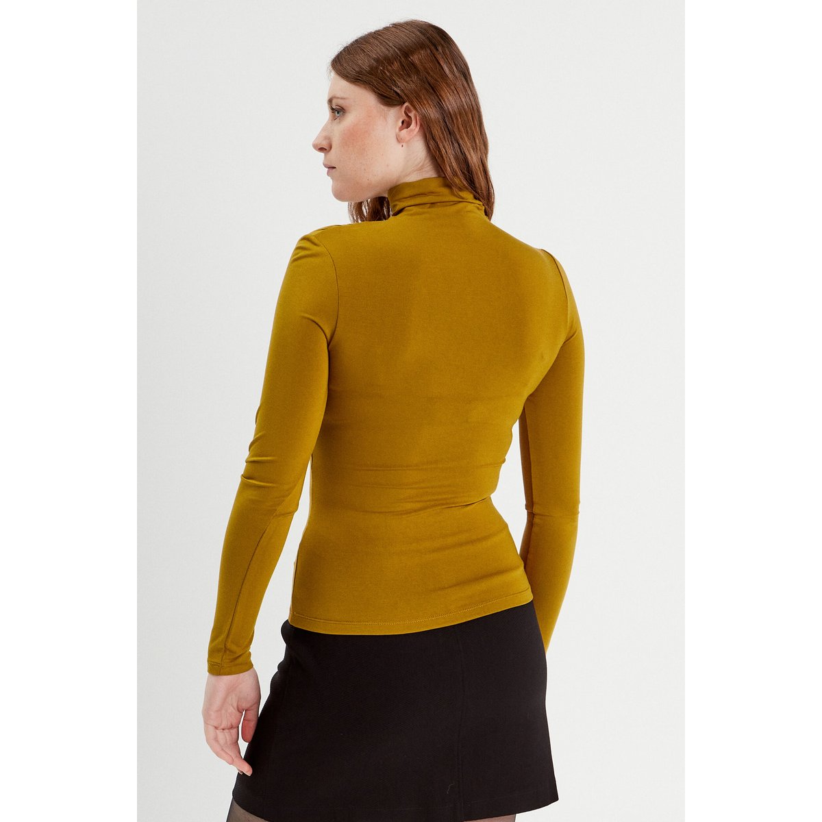 T-shirt drapé col montant jaune foncé, CACHE CACHE